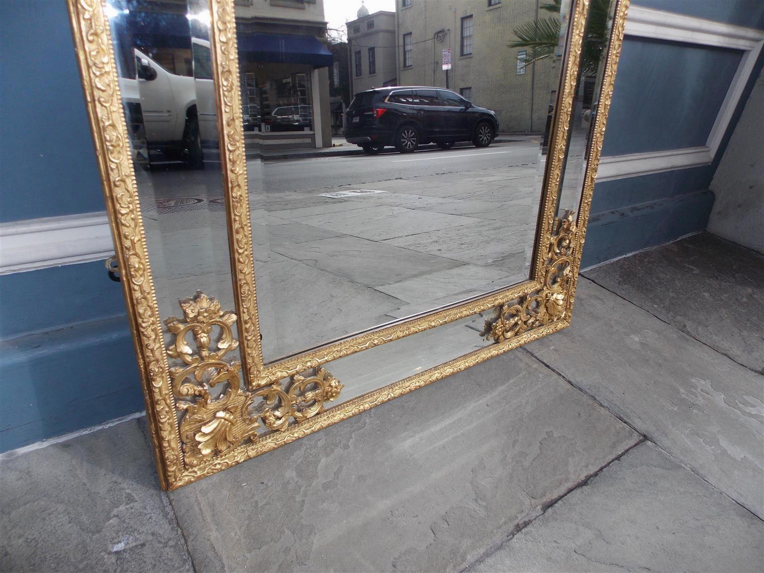 French Gilt Carved Wood Floral and Shell Wall Mirror with Original Glass C. 1750 For Sale 3