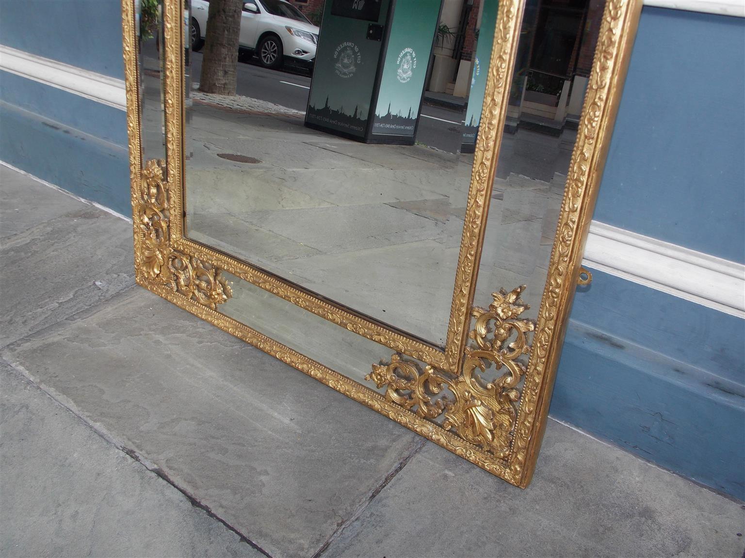French Gilt Carved Wood Floral and Shell Wall Mirror with Original Glass C. 1750 For Sale 4