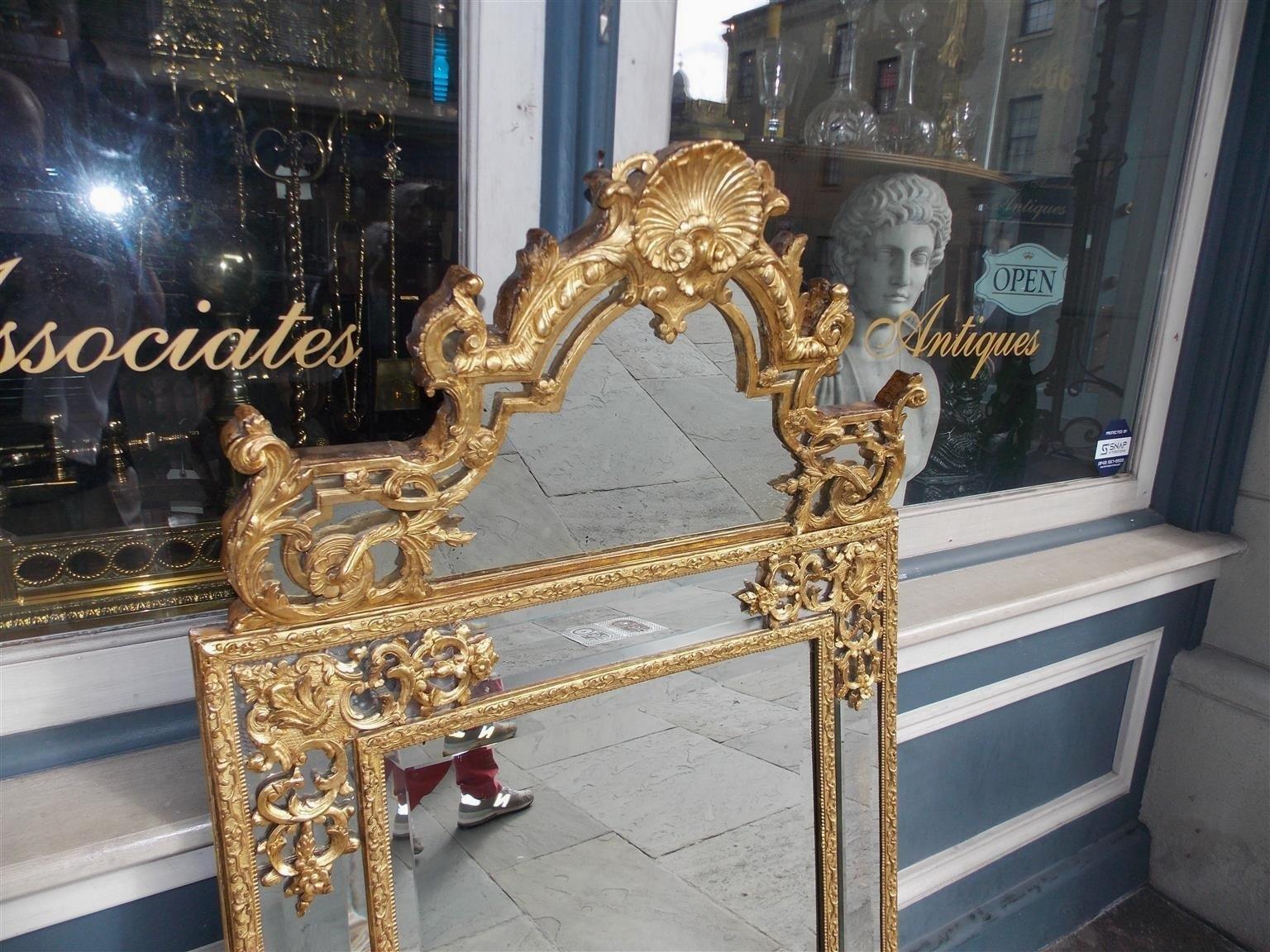 Mid-18th Century French Gilt Carved Wood Floral and Shell Wall Mirror with Original Glass C. 1750 For Sale