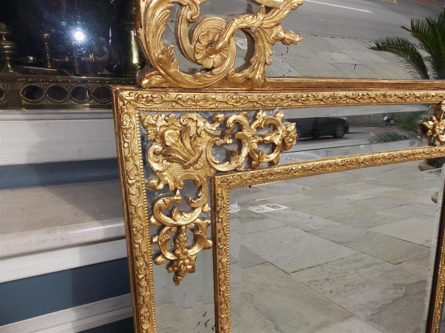 French Gilt Carved Wood Floral and Shell Wall Mirror with Original Glass C. 1750 For Sale 1