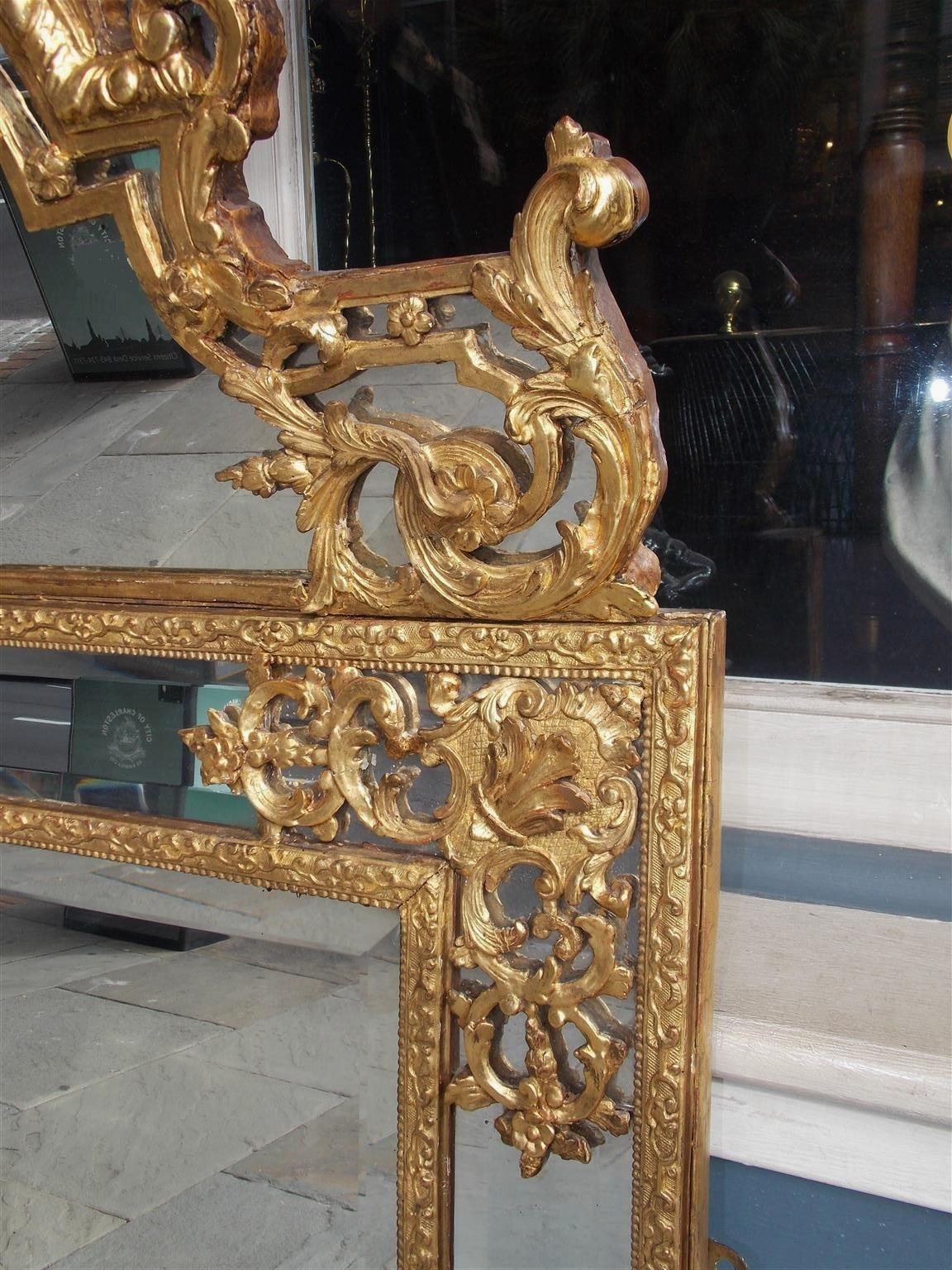 French Gilt Carved Wood Floral and Shell Wall Mirror with Original Glass C. 1750 For Sale 2