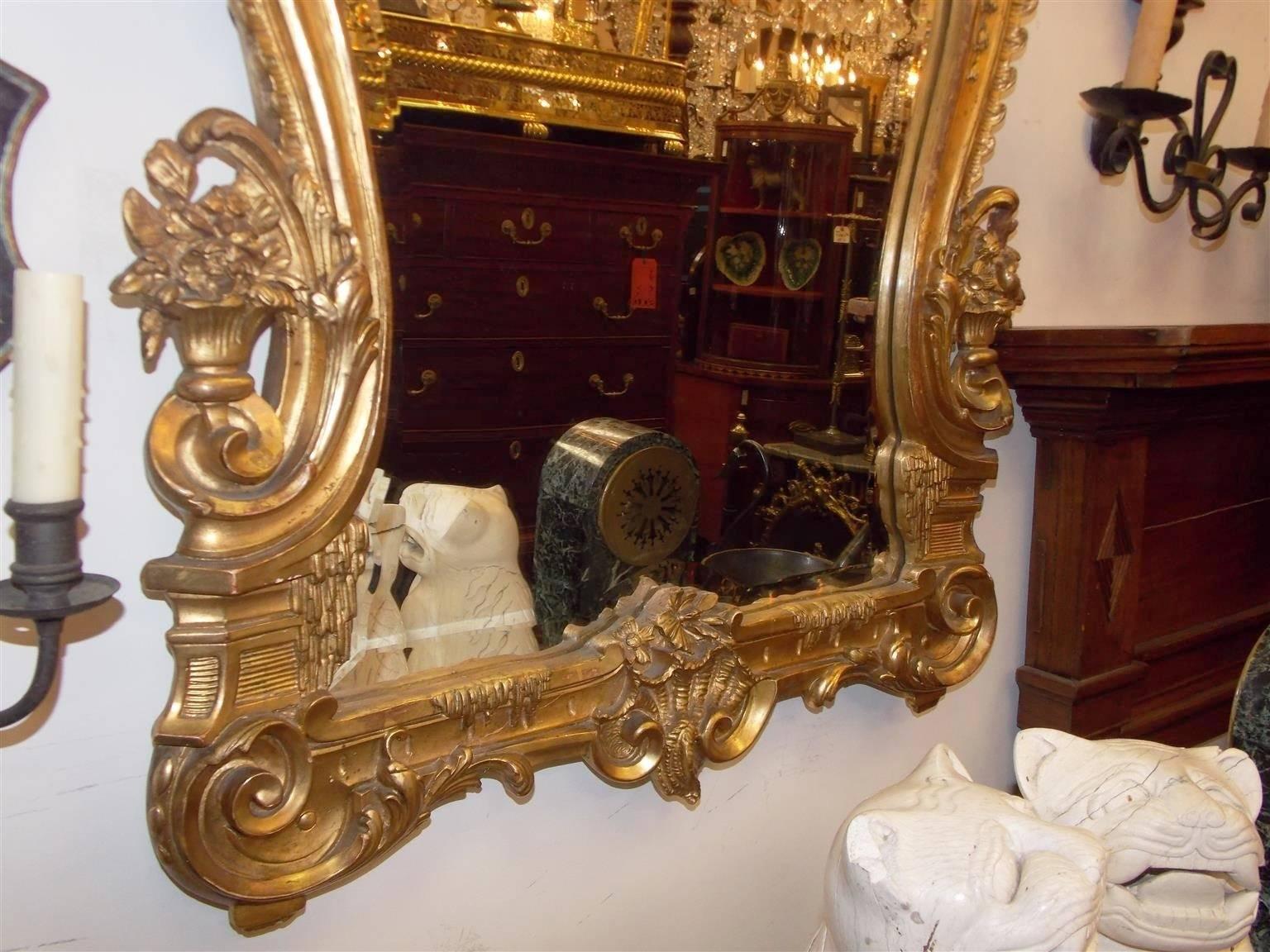French Gilt Carved Wood Foilage and Beveled Decorative Wall Mirror, Circa 1820 In Excellent Condition In Hollywood, SC