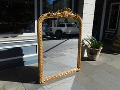 French Gilt Carved Wood & Gesso Foliage Cartouche Wall Mirror, Circa 1800