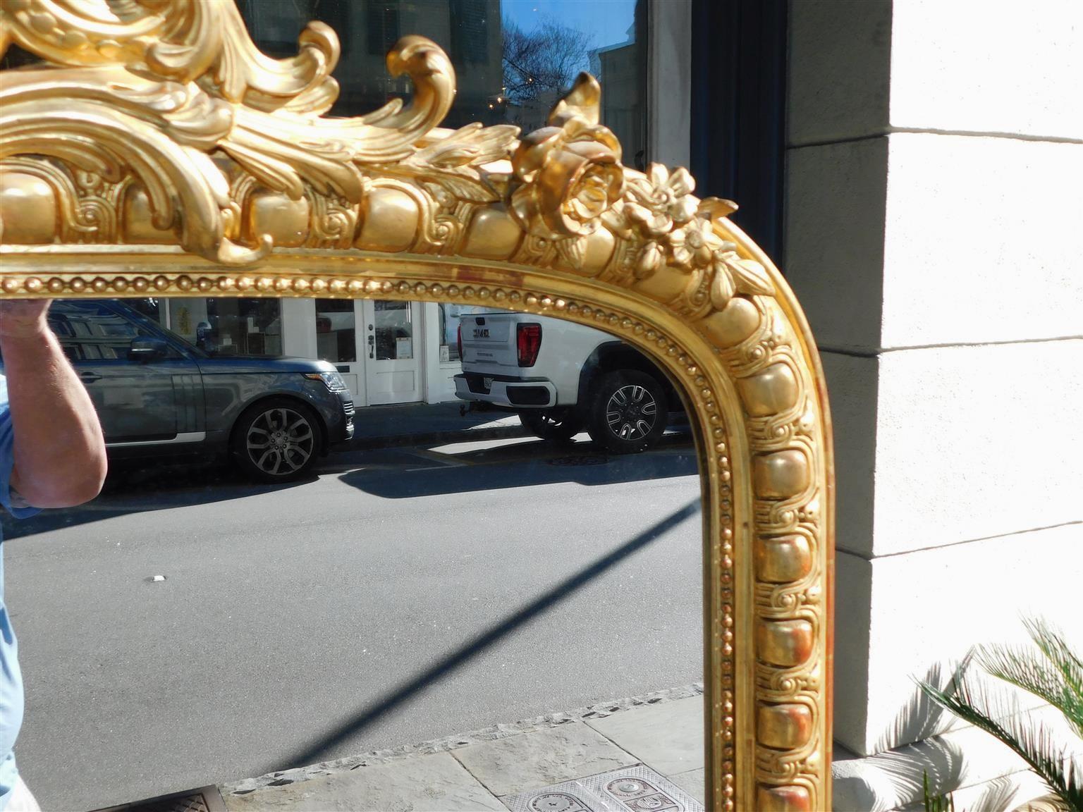 Early 19th Century French Gilt Carved Wood & Gesso Foliage Cartouche Wall Mirror, Circa 1800 For Sale
