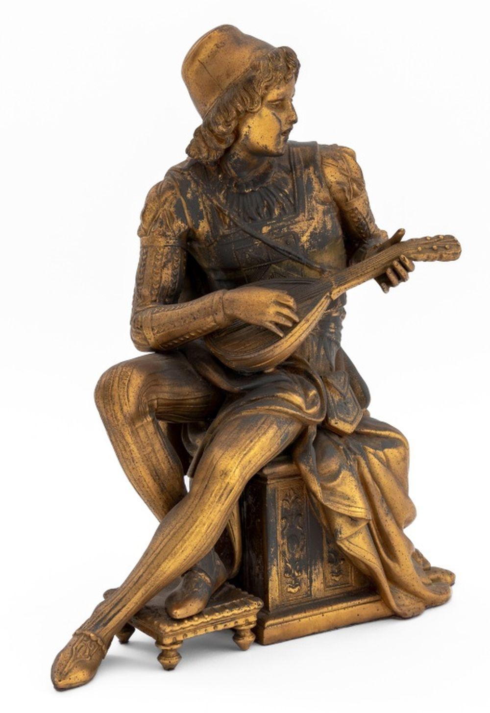 Renaissance French Gilt Cast Metal Lute Player For Sale