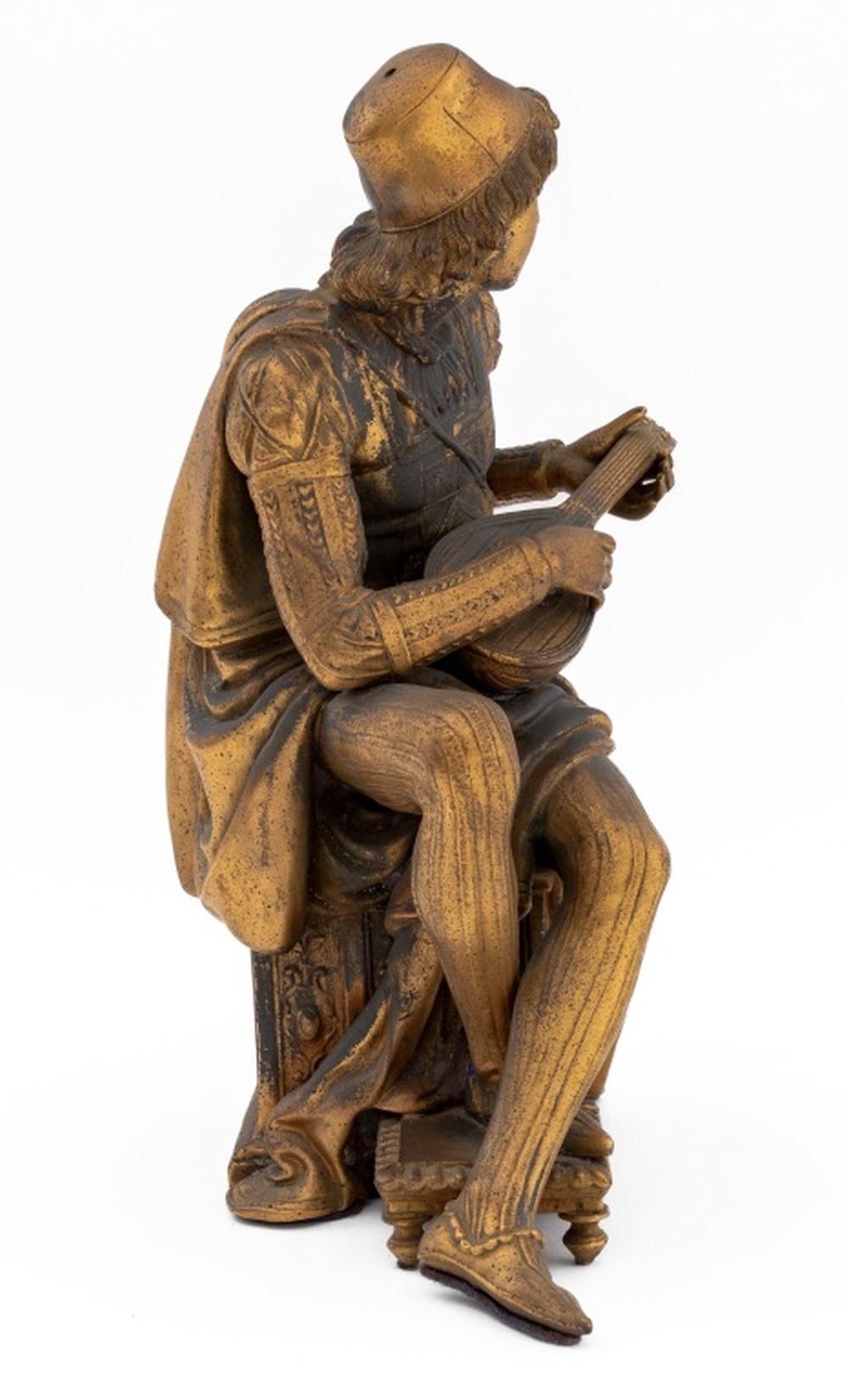 French Gilt Cast Metal Lute Player In Good Condition For Sale In Astoria, NY