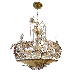 Lustre français en vermeil avec fleurs en améthyste et feuilles en verre moulé