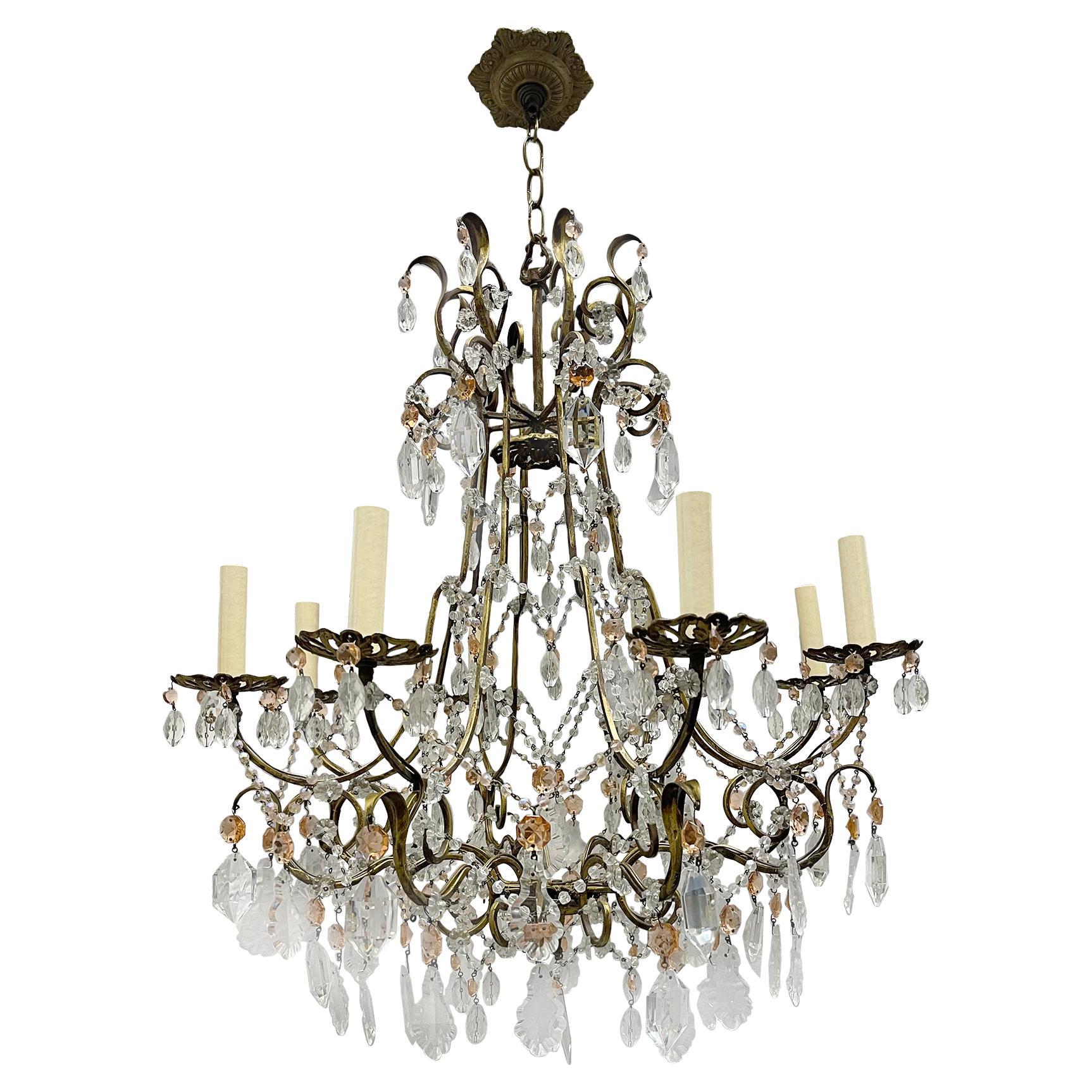 French Gilt Chandelier with Crystals For Sale