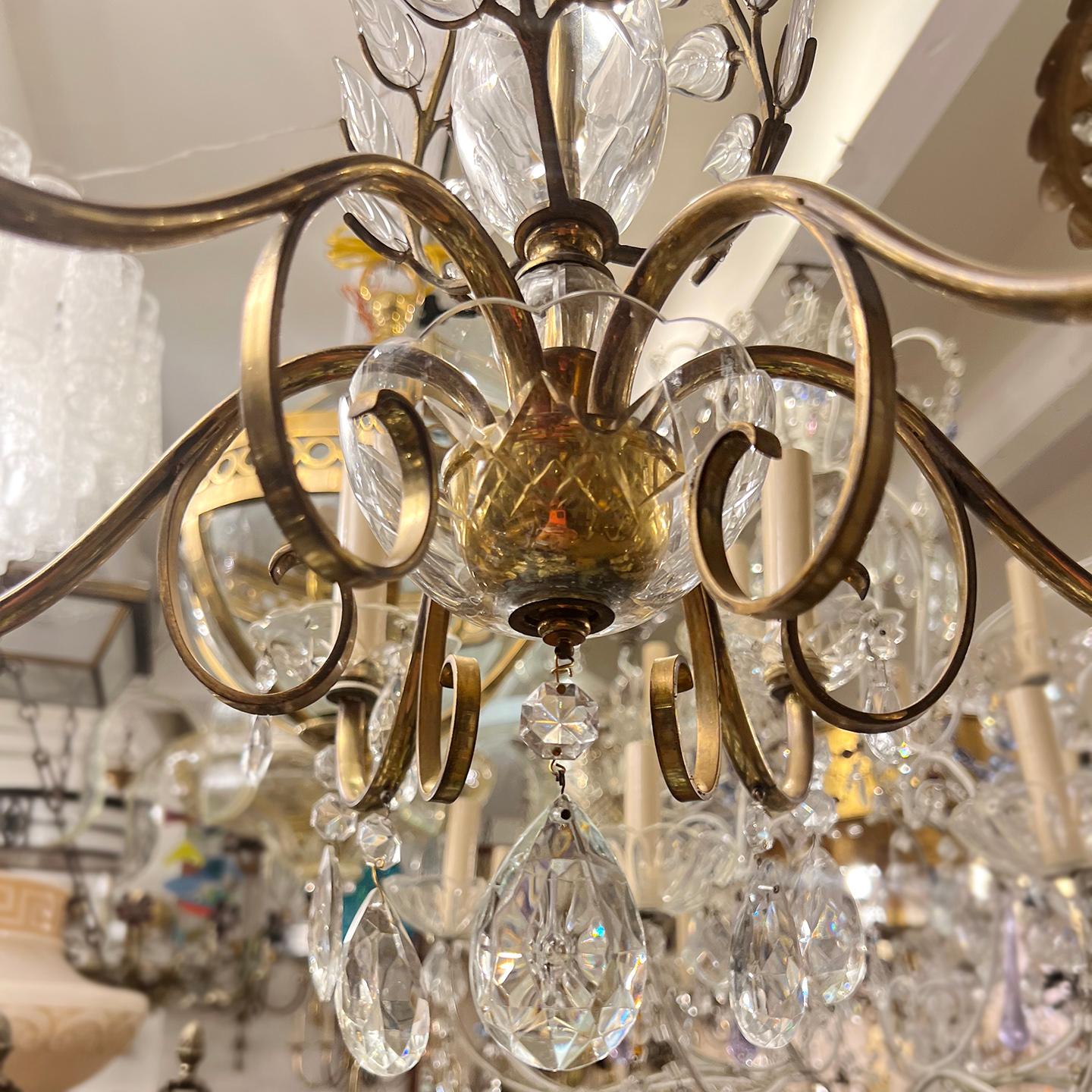 French Gilt Chandelier with Glass Leaves 1