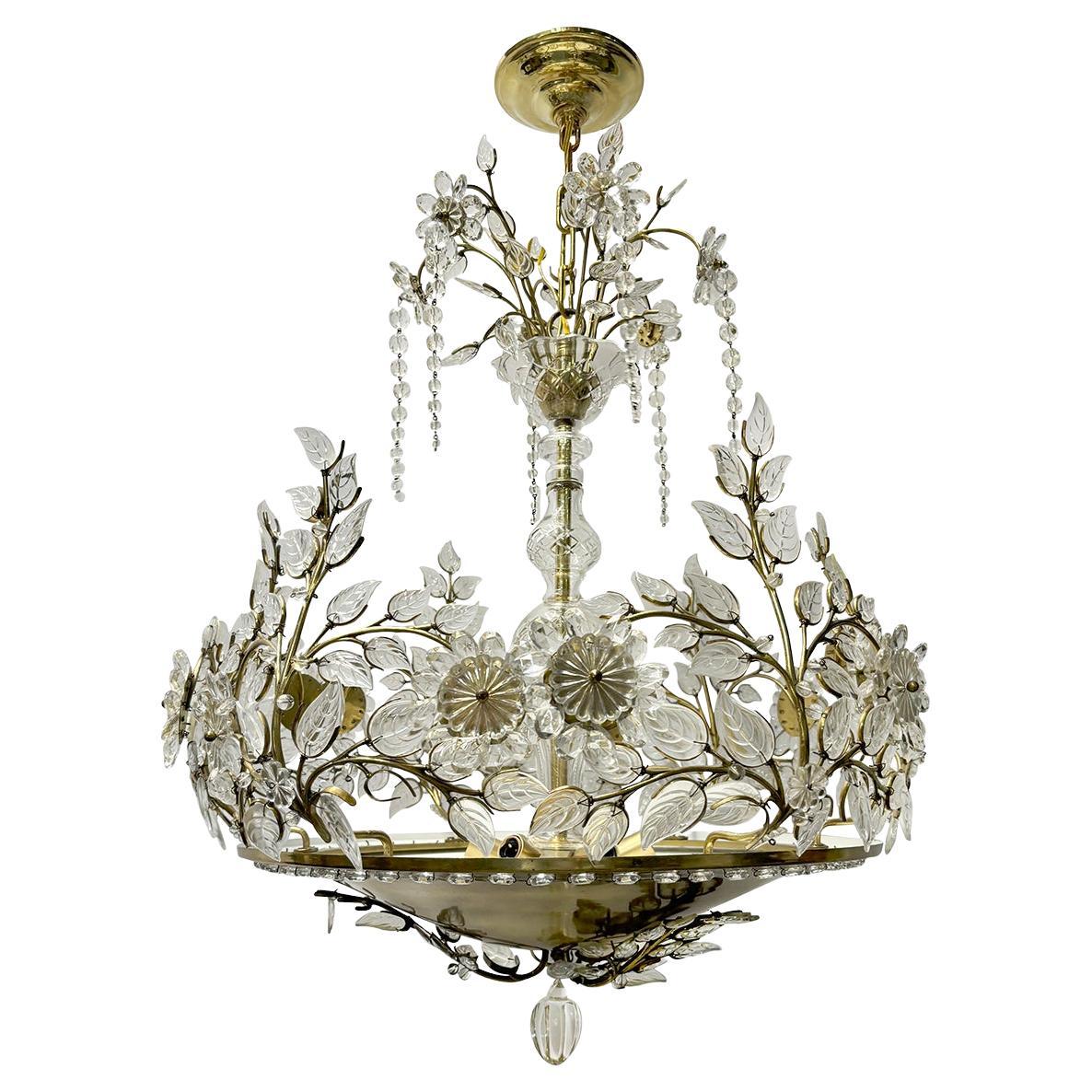 French Gilt Chandelier with Molded Glass Leaves