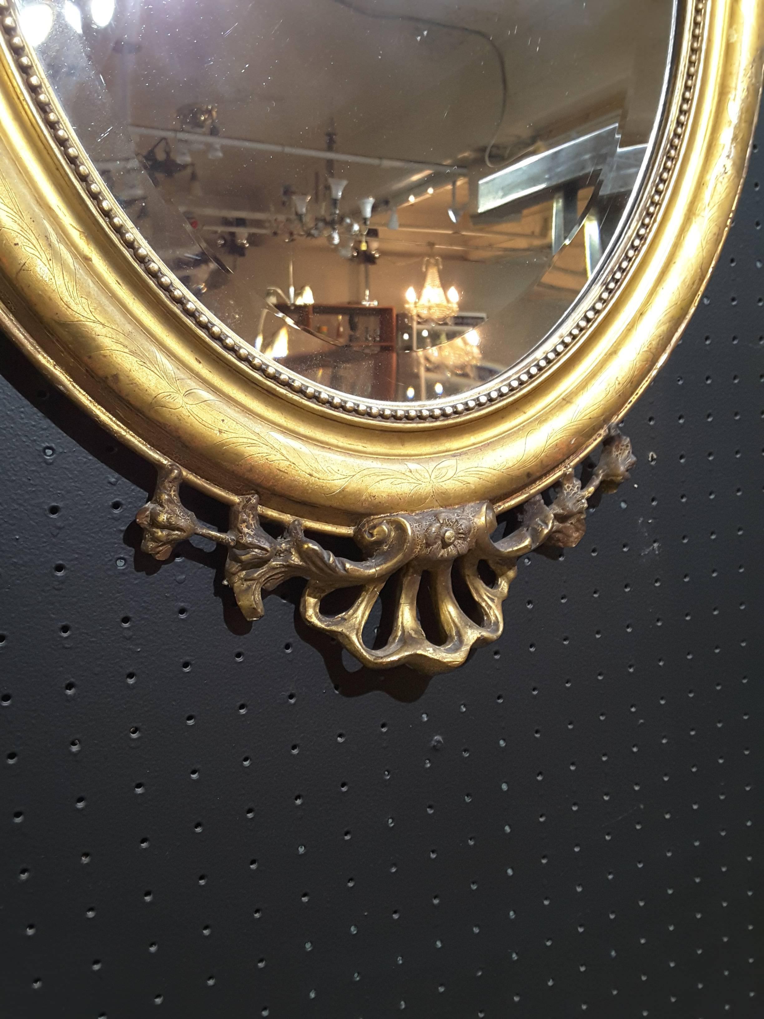 French Gilt Cherub Oval Bevelled Mirror, 19th Century 7