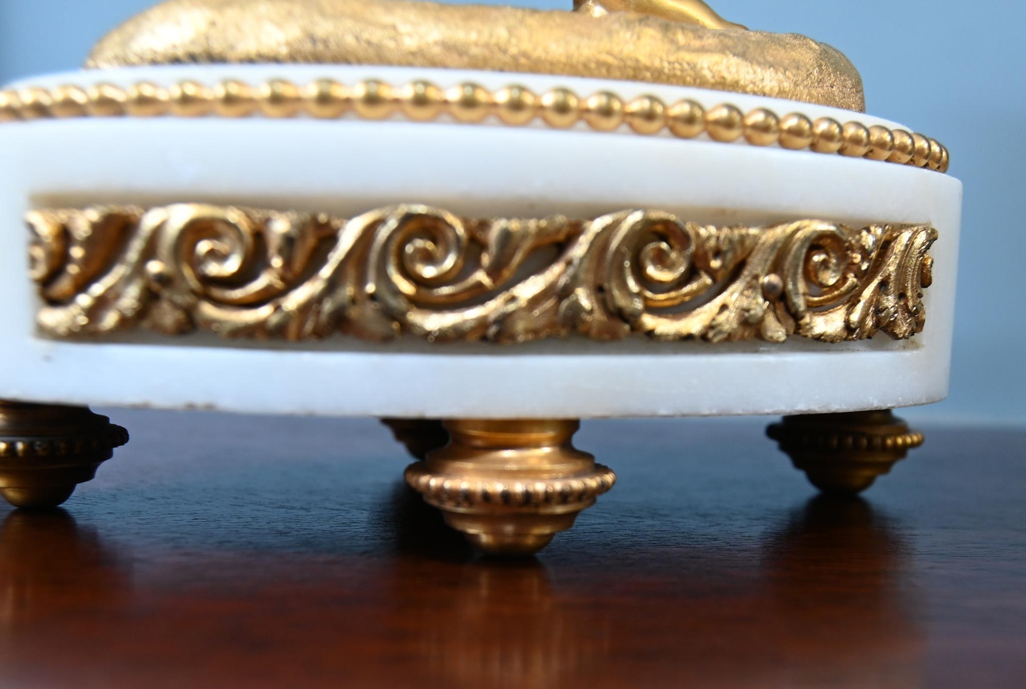 Late 19th Century French Gilt Clock Set Garniture Cherub Candelabras Louis XV For Sale