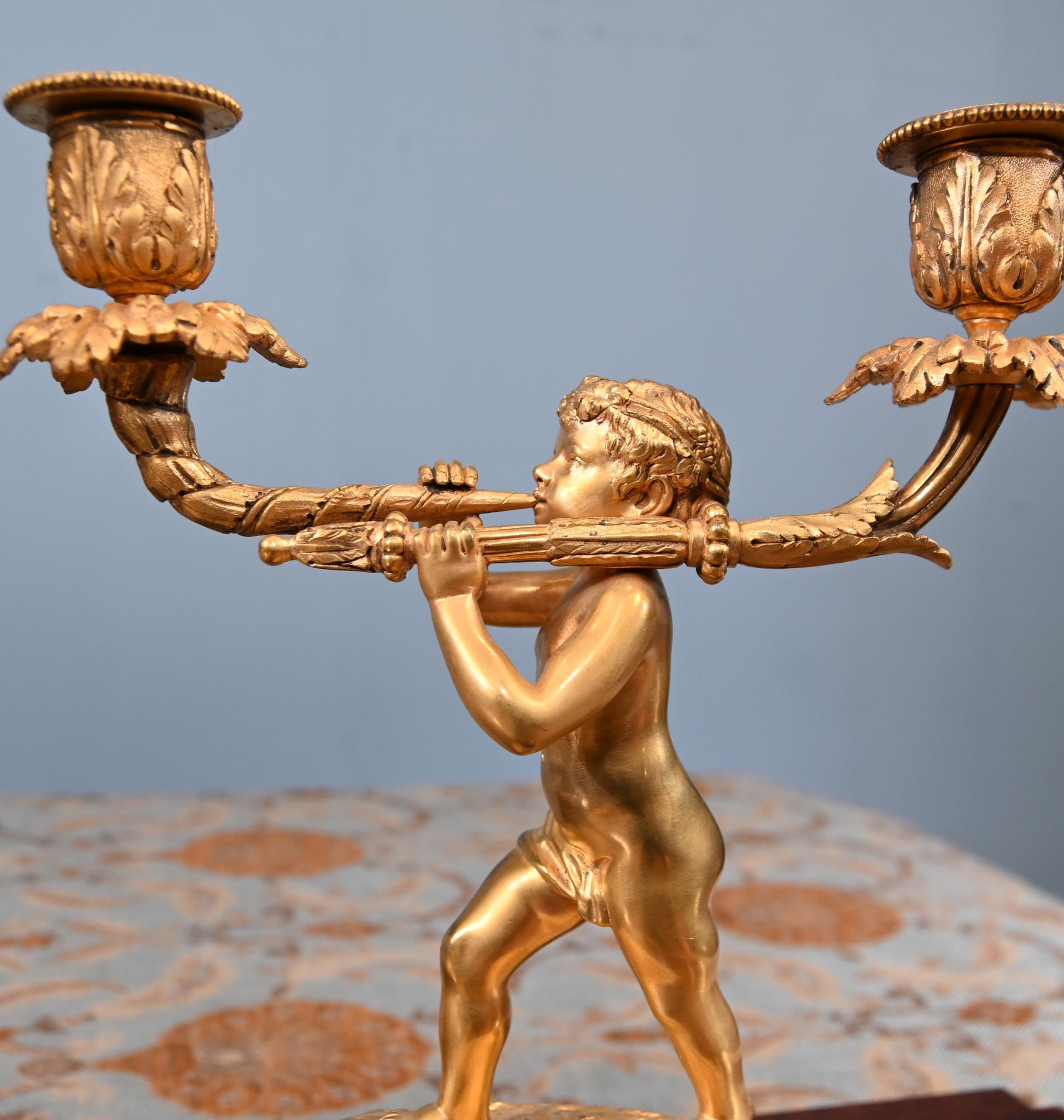 French Gilt Clock Set Garniture Cherub Candelabras Louis XV For Sale 2