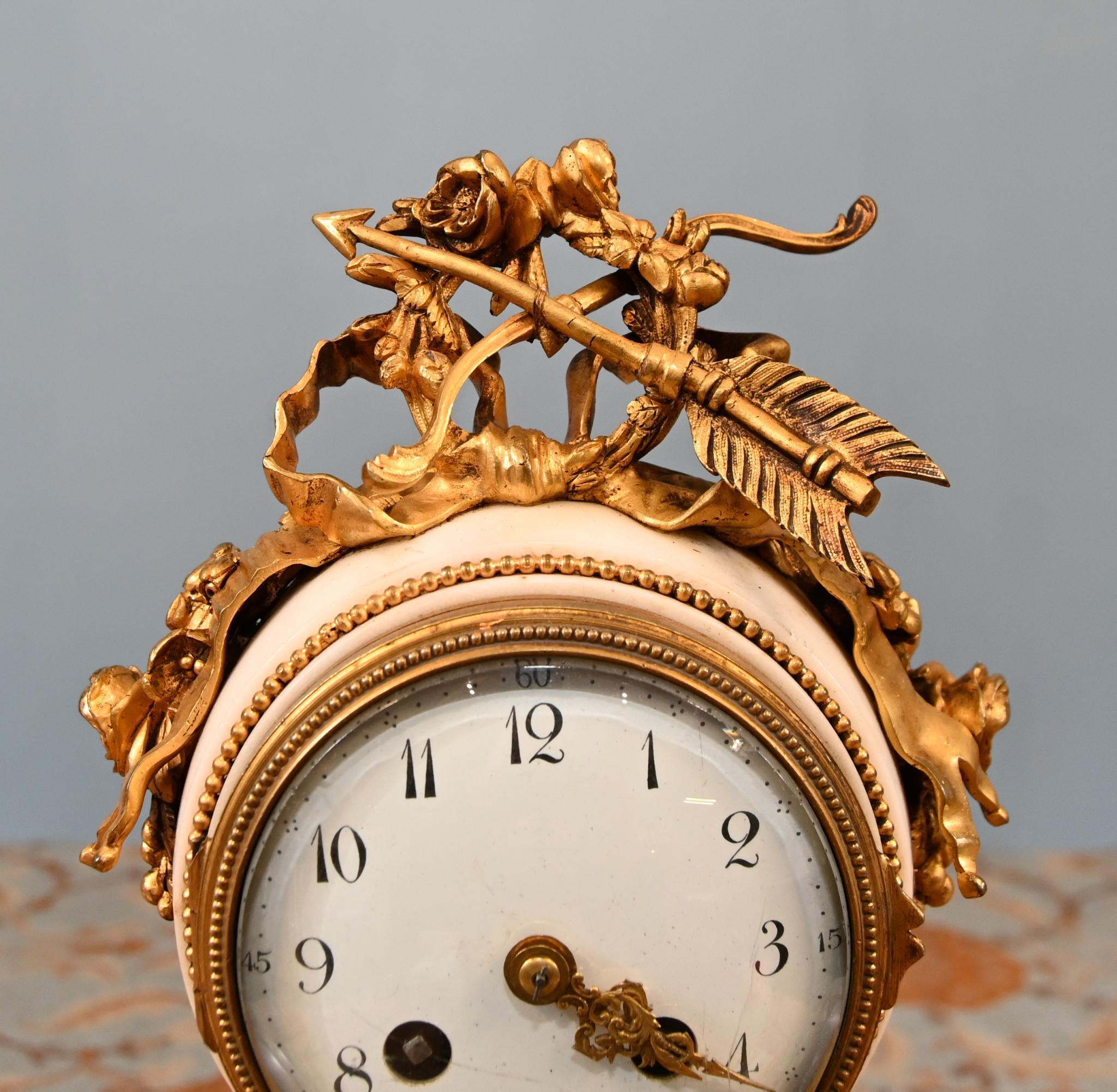 French Gilt Clock Set Garniture Cherub Candelabras Louis XV For Sale 3