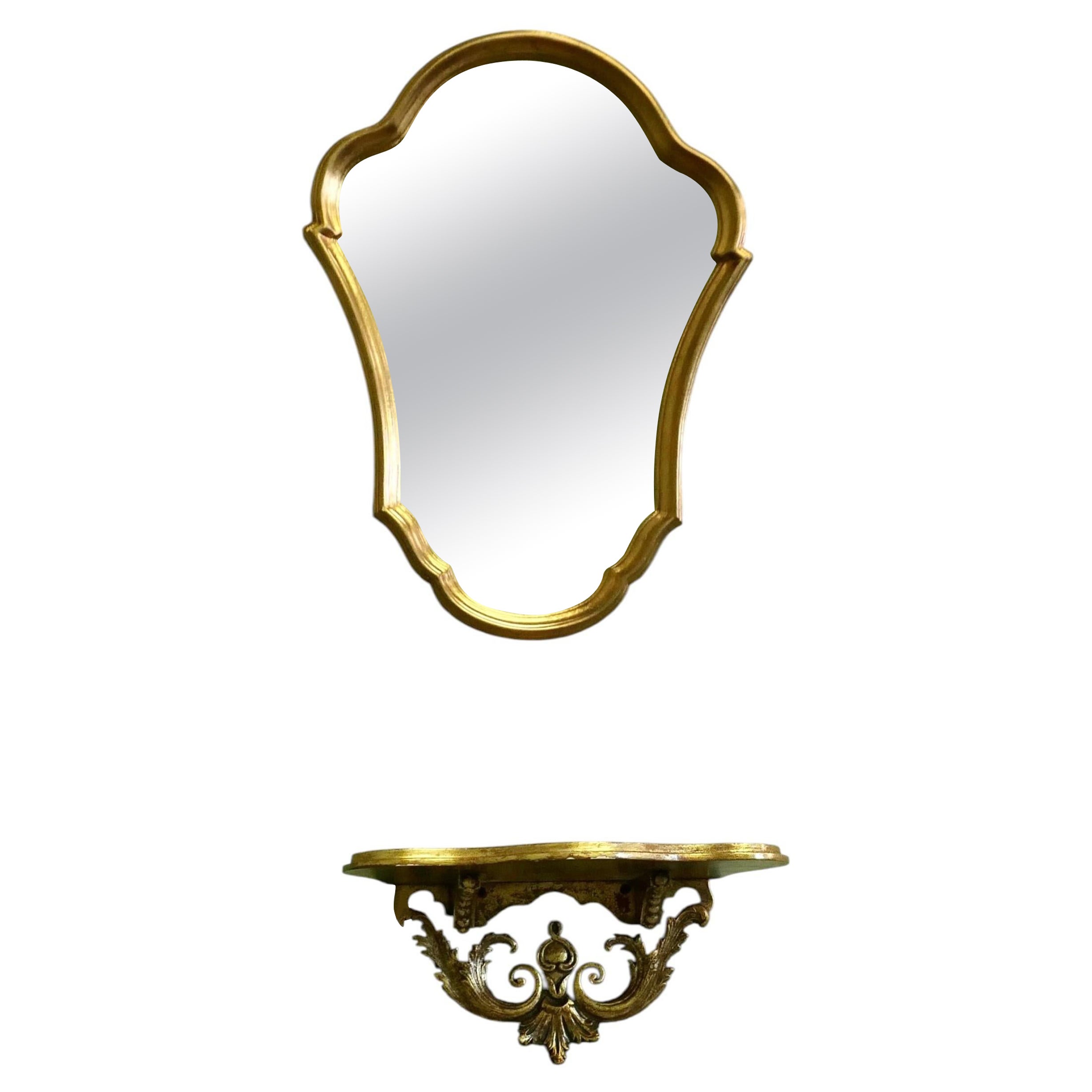 French Gilt Console Mirror with Matching Shelf This is a lovely unfussy piece For Sale