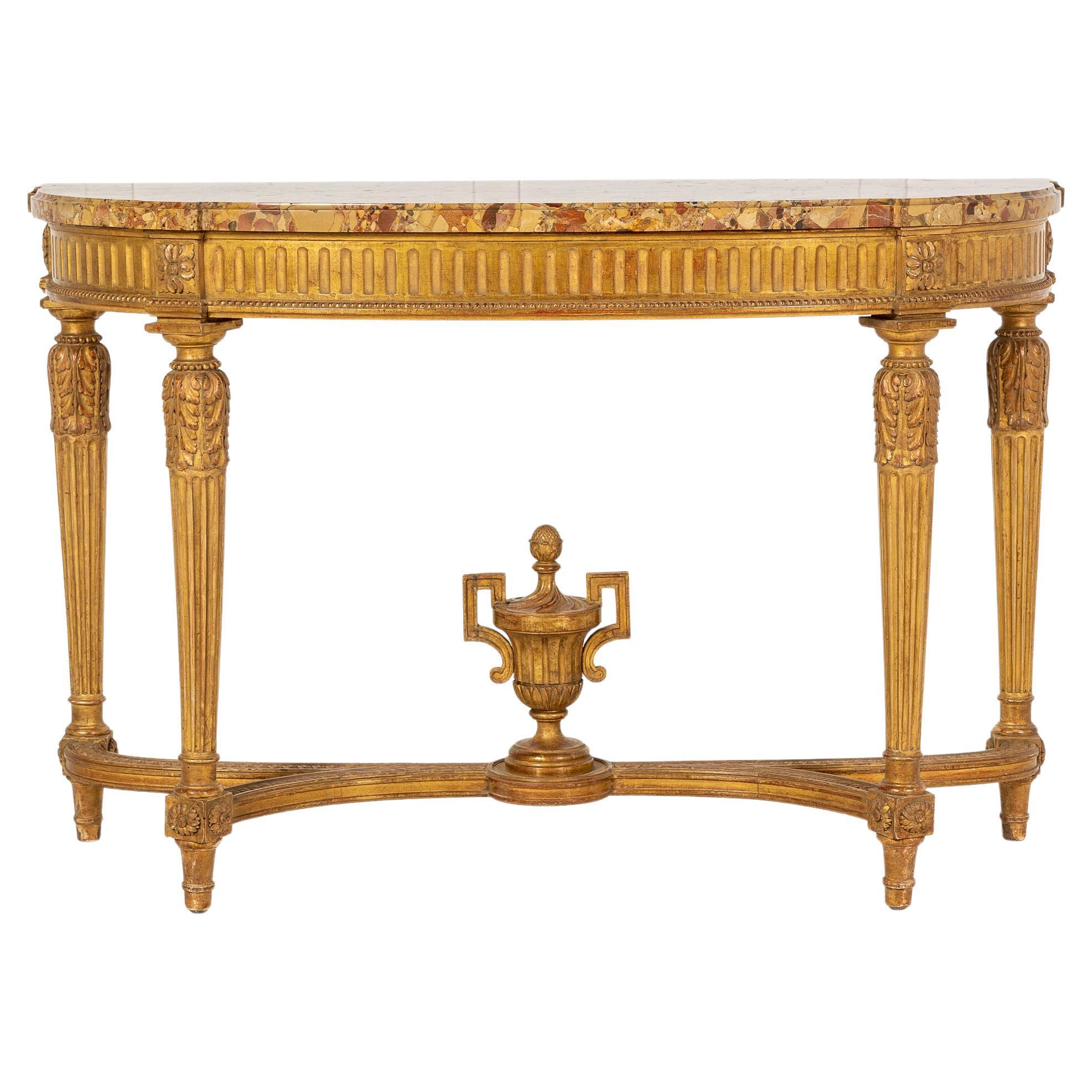 French Gilt Console Table with Marble Top 'by Charles Bernel - Paris' For Sale