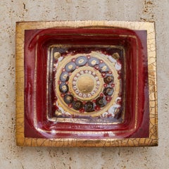 French Gilt + Crimson Ceramic Tray by Georges Pelletier, 1970s