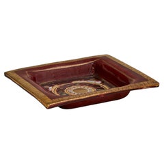 French Gilt + Crimson Ceramic Tray by Georges Pelletier, 1970s