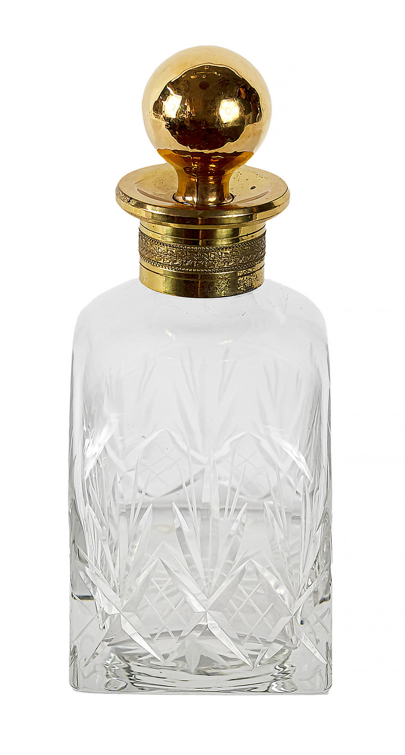 Mid-Century Modern French Gilt Crystal Whiskey Decanter