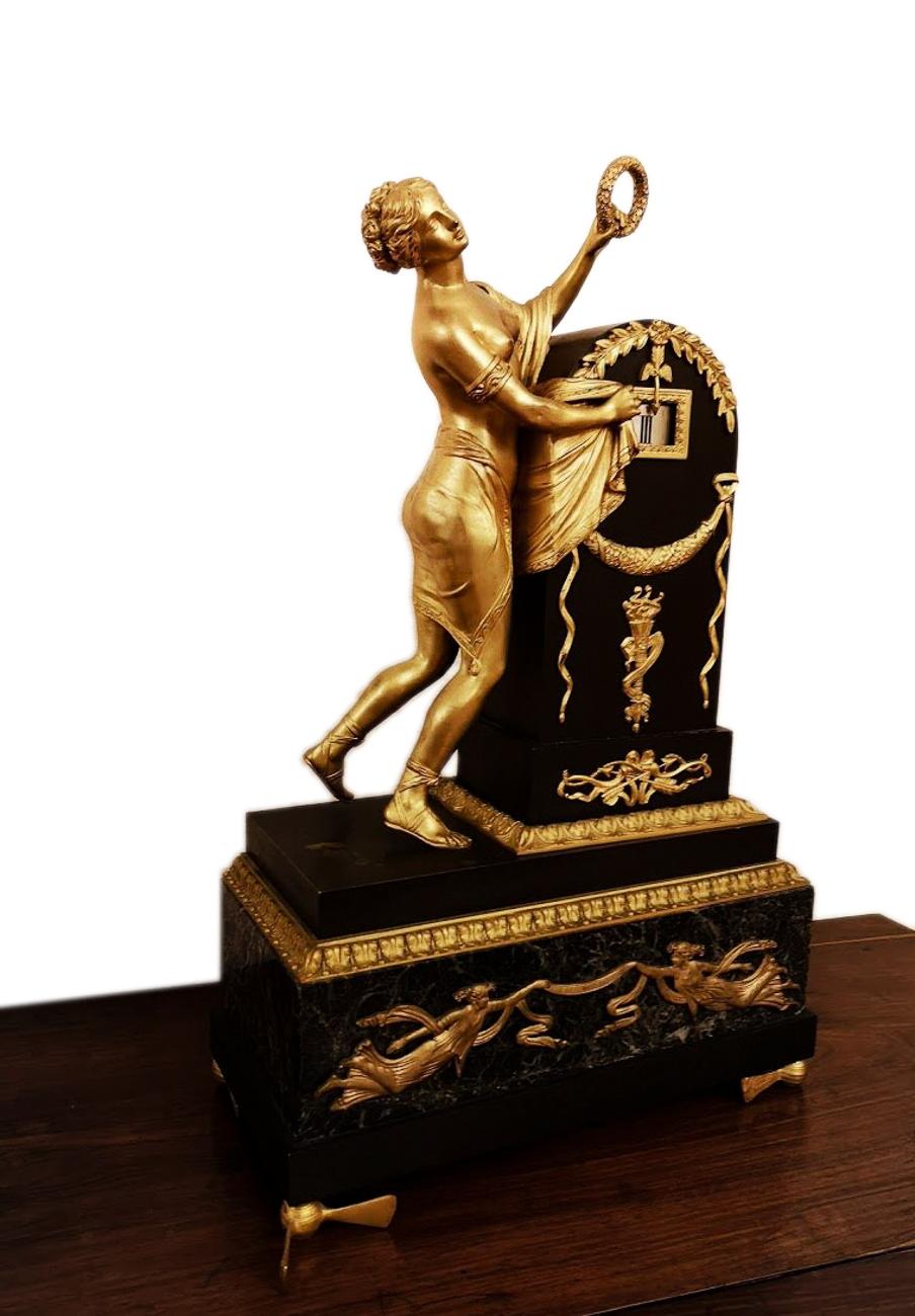 Metal French Gilt Empire Claude Galle Clock By Claude Gallé, 19th Century For Sale