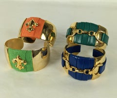 French Gilt Faux Leather Decorated Cuff Bracelet