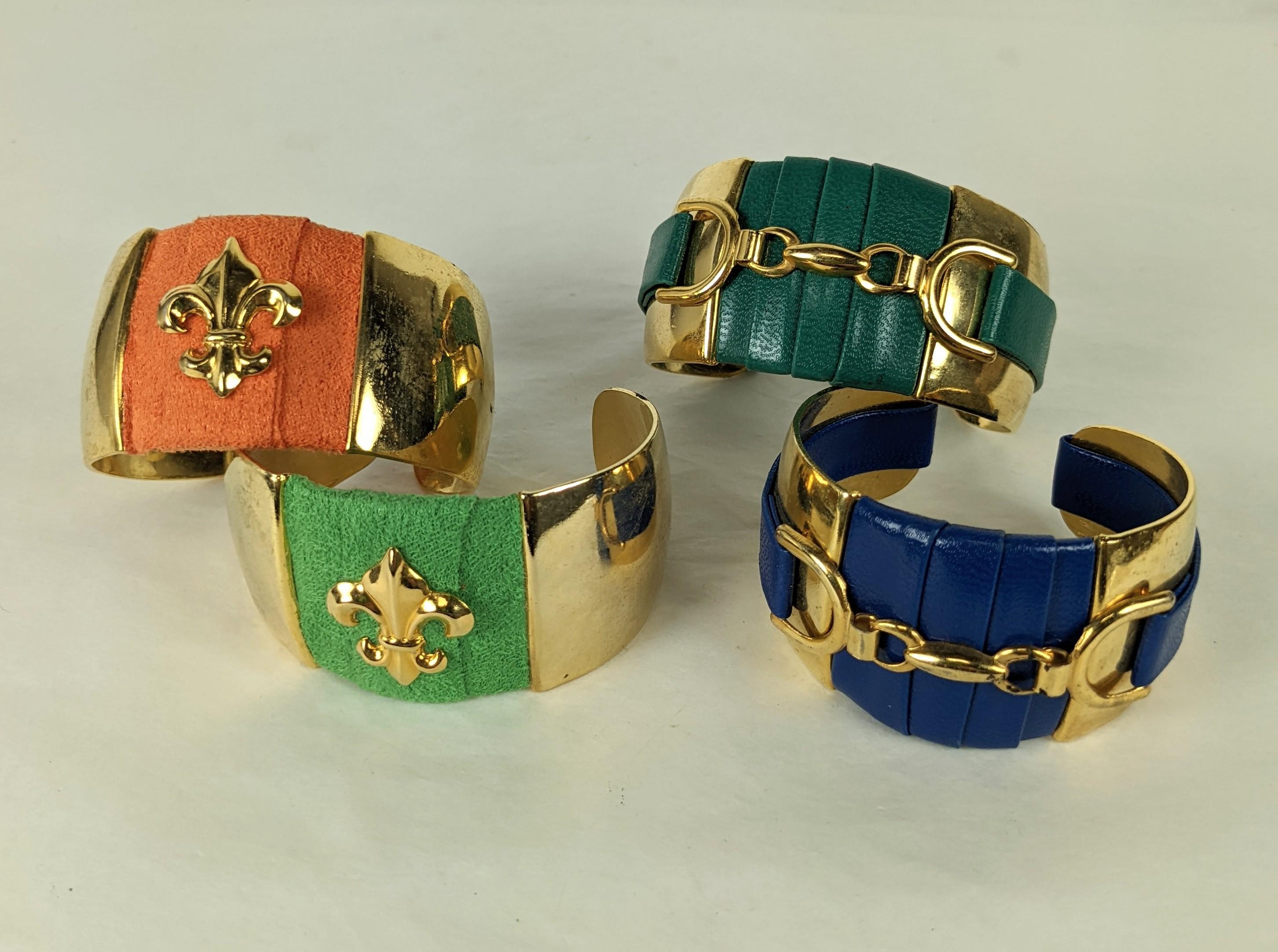 French Gilt Faux Leather Decorated Cuff Bracelet In Good Condition For Sale In New York, NY