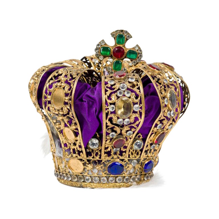 French Gilt Filigree Jeweled Purple Crown For Sale