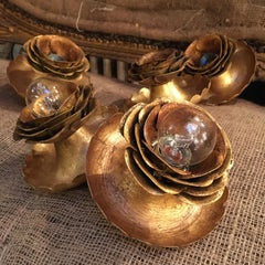 French Gilt Flower Ceiling/ Wall Lights, 1970s