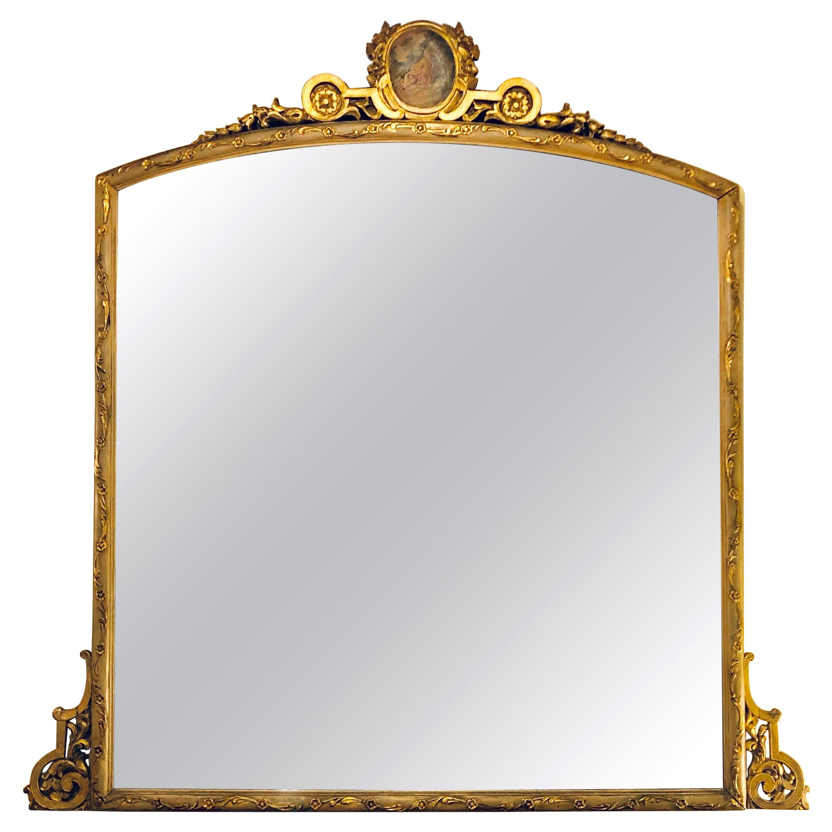 French Gilt Gold over the Mantle or Console Trumeau Mirror