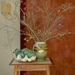 Französische Keramikvase in Gold und Grün von Georges Pelletier, 1970er Jahre