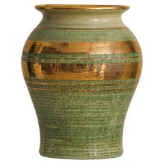 Französische Keramikvase in Gold und Grün von Georges Pelletier, 1970er Jahre