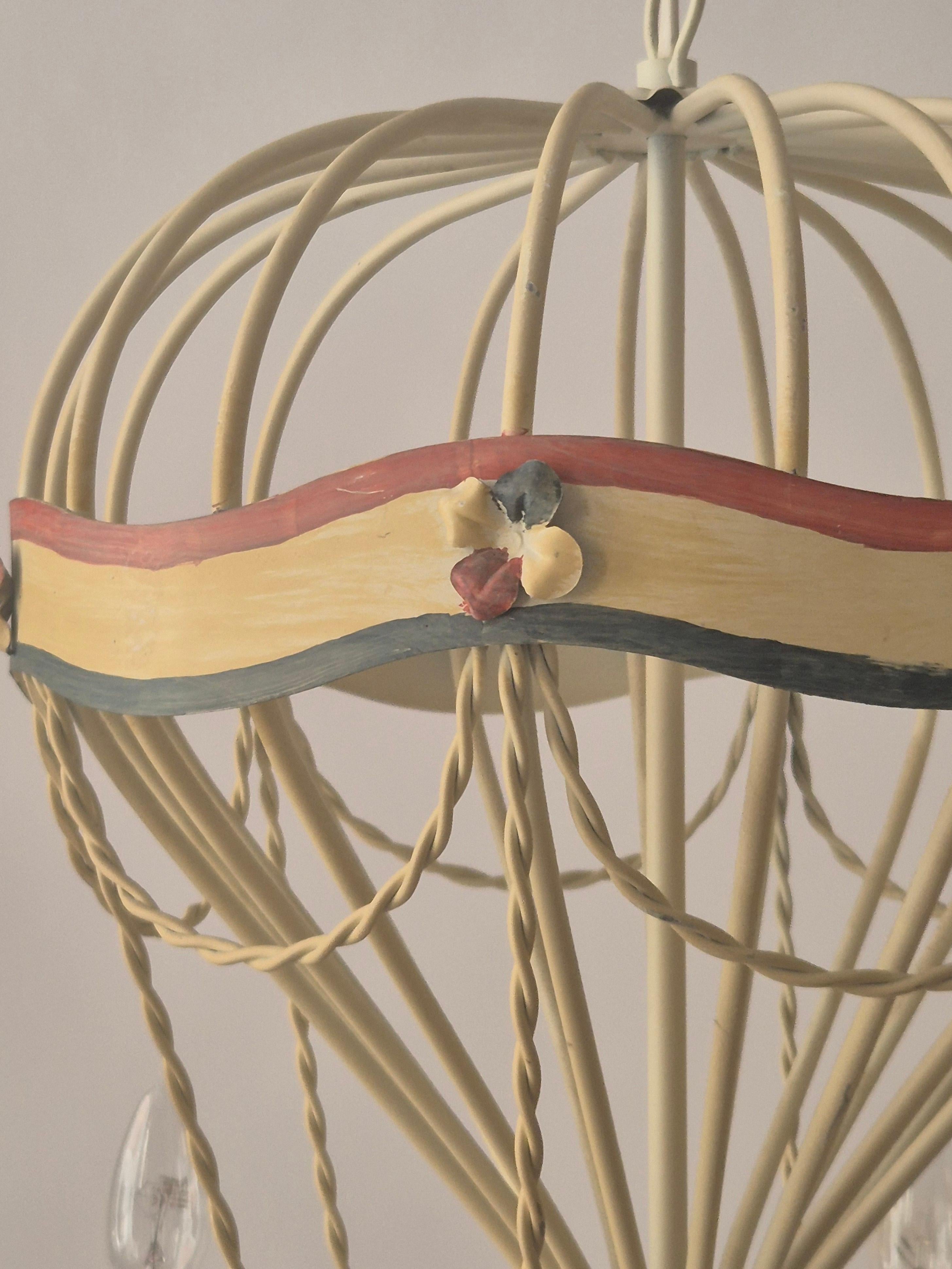 French Gilt Iron and Painted Tôle  Hot Air Balloon Chandelier, Mid-20th Century For Sale 5