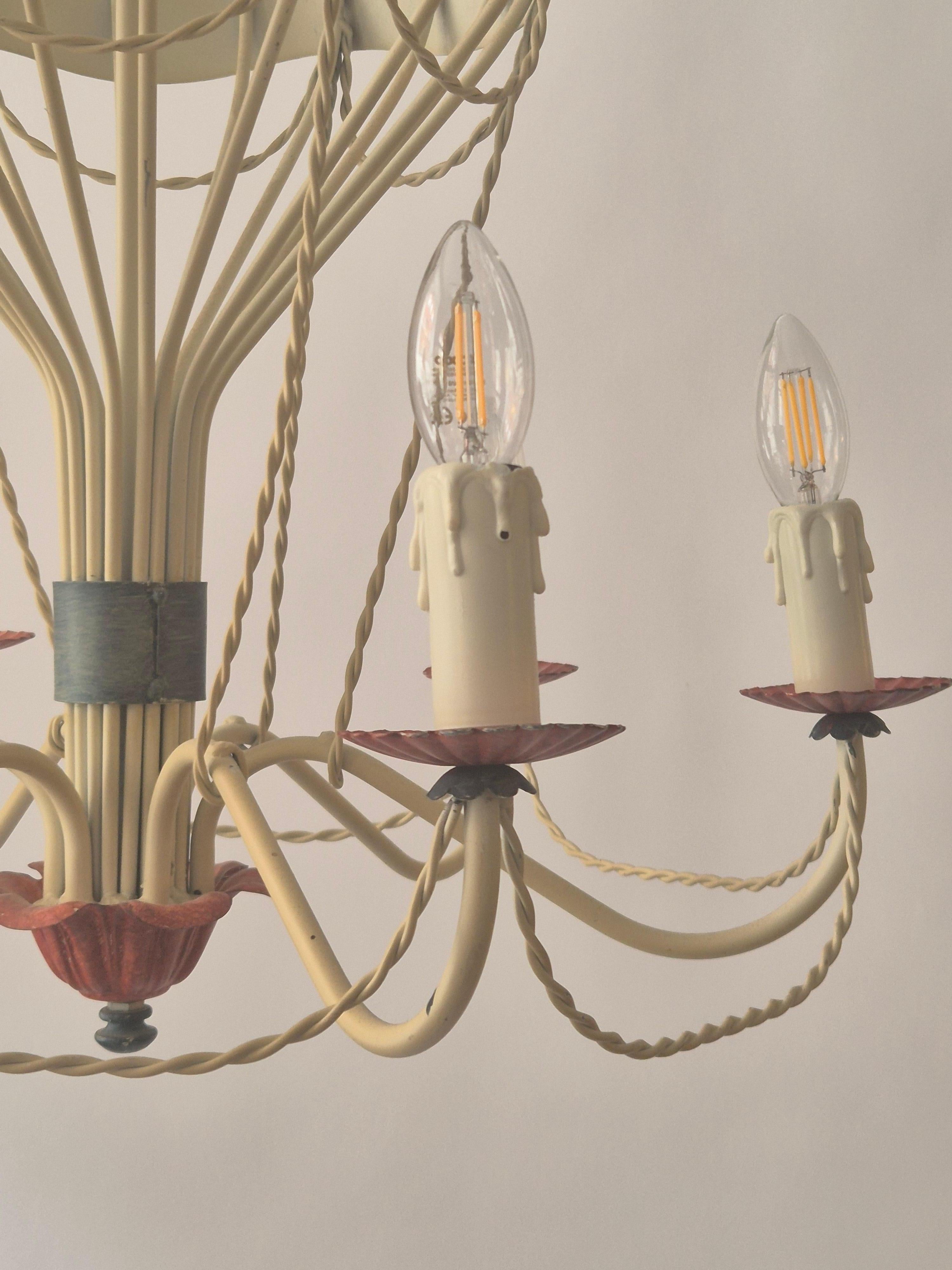 French Gilt Iron and Painted Tôle  Hot Air Balloon Chandelier, Mid-20th Century For Sale 7