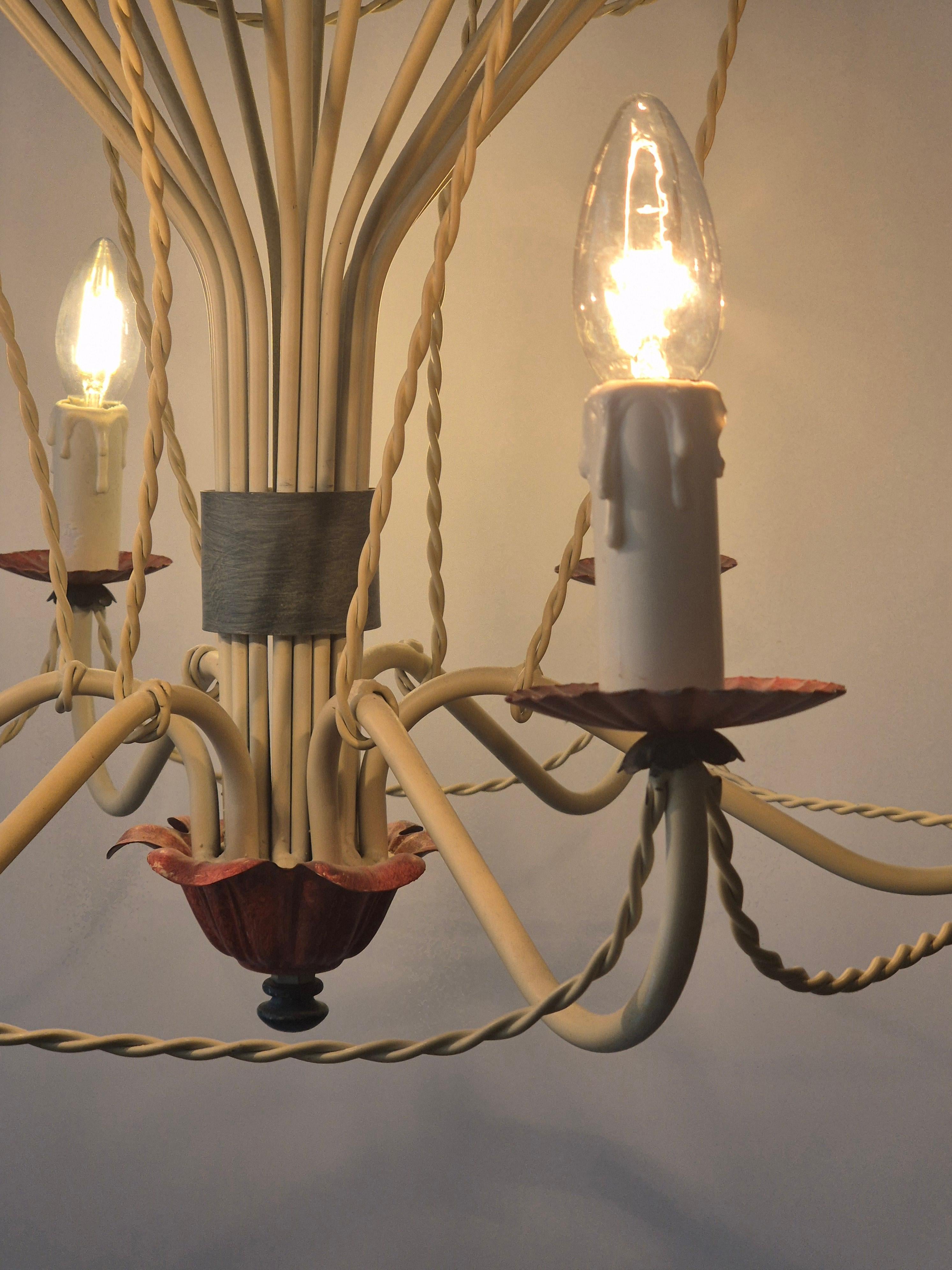 French Gilt Iron and Painted Tôle  Hot Air Balloon Chandelier, Mid-20th Century In Fair Condition For Sale In Stockholm, SE