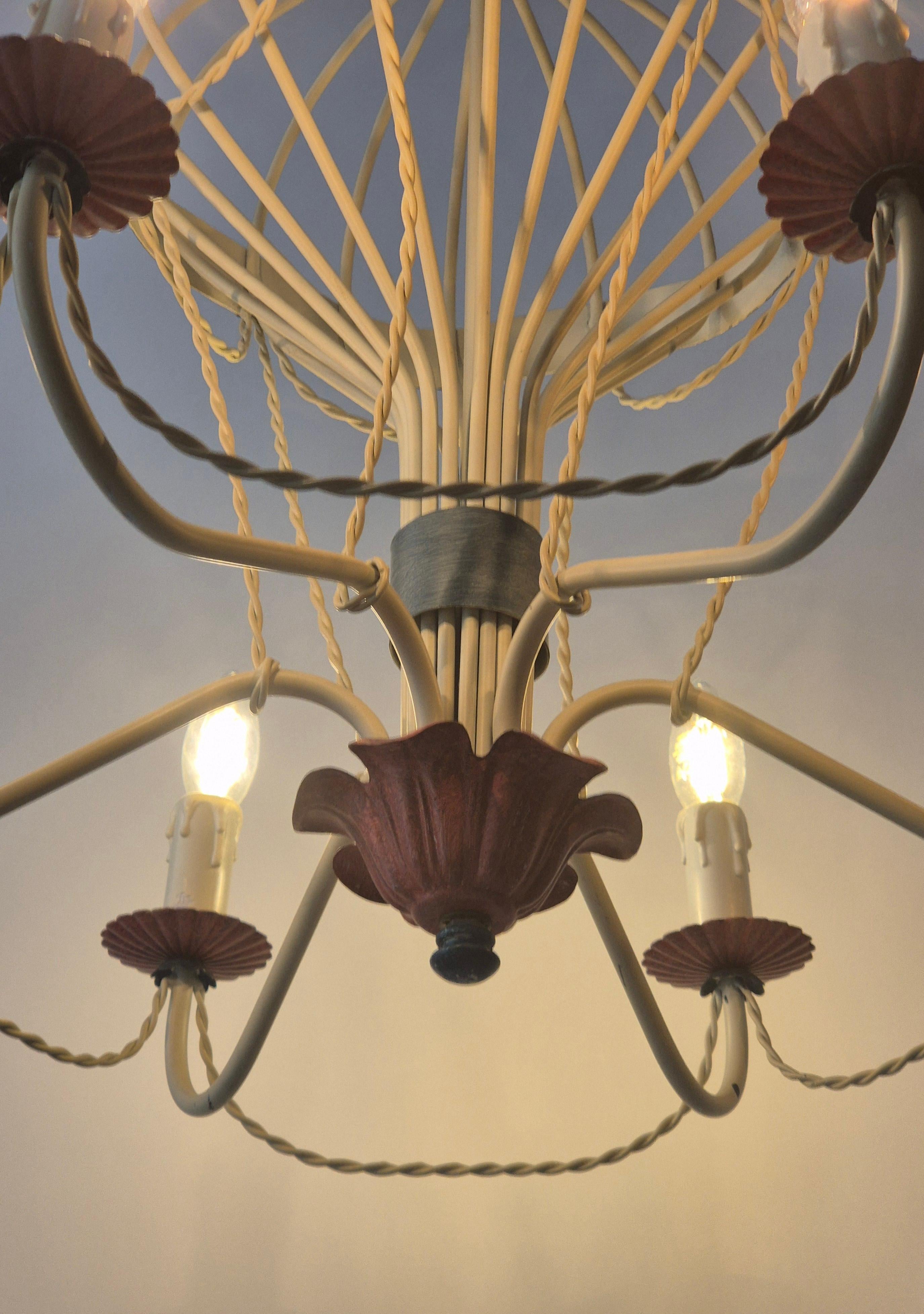 Metal French Gilt Iron and Painted Tôle  Hot Air Balloon Chandelier, Mid-20th Century For Sale