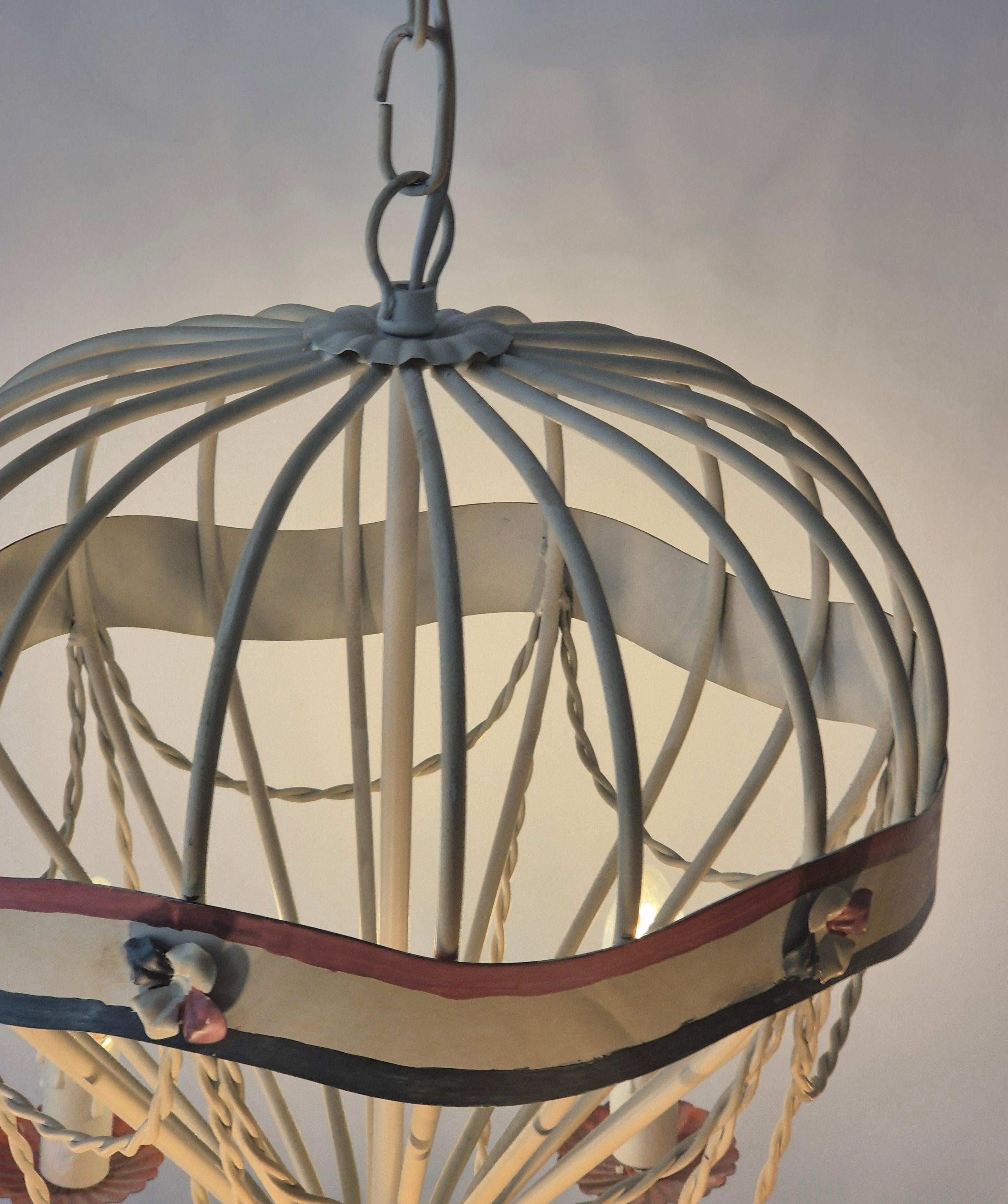French Gilt Iron and Painted Tôle  Hot Air Balloon Chandelier, Mid-20th Century For Sale 1