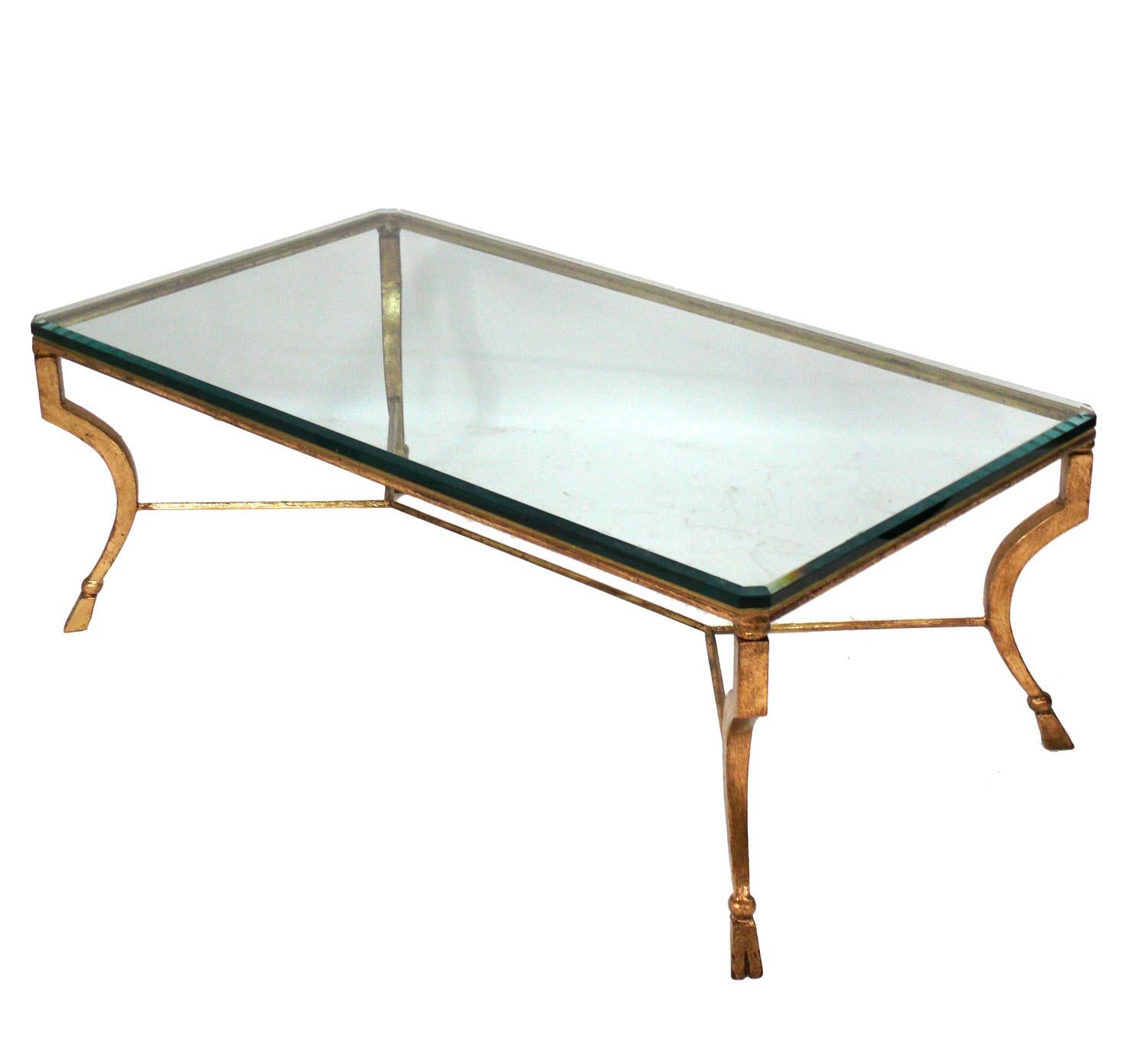 Neoclassical French Gilt Iron Coffee Table Attributed to Maison Ramsay For Sale