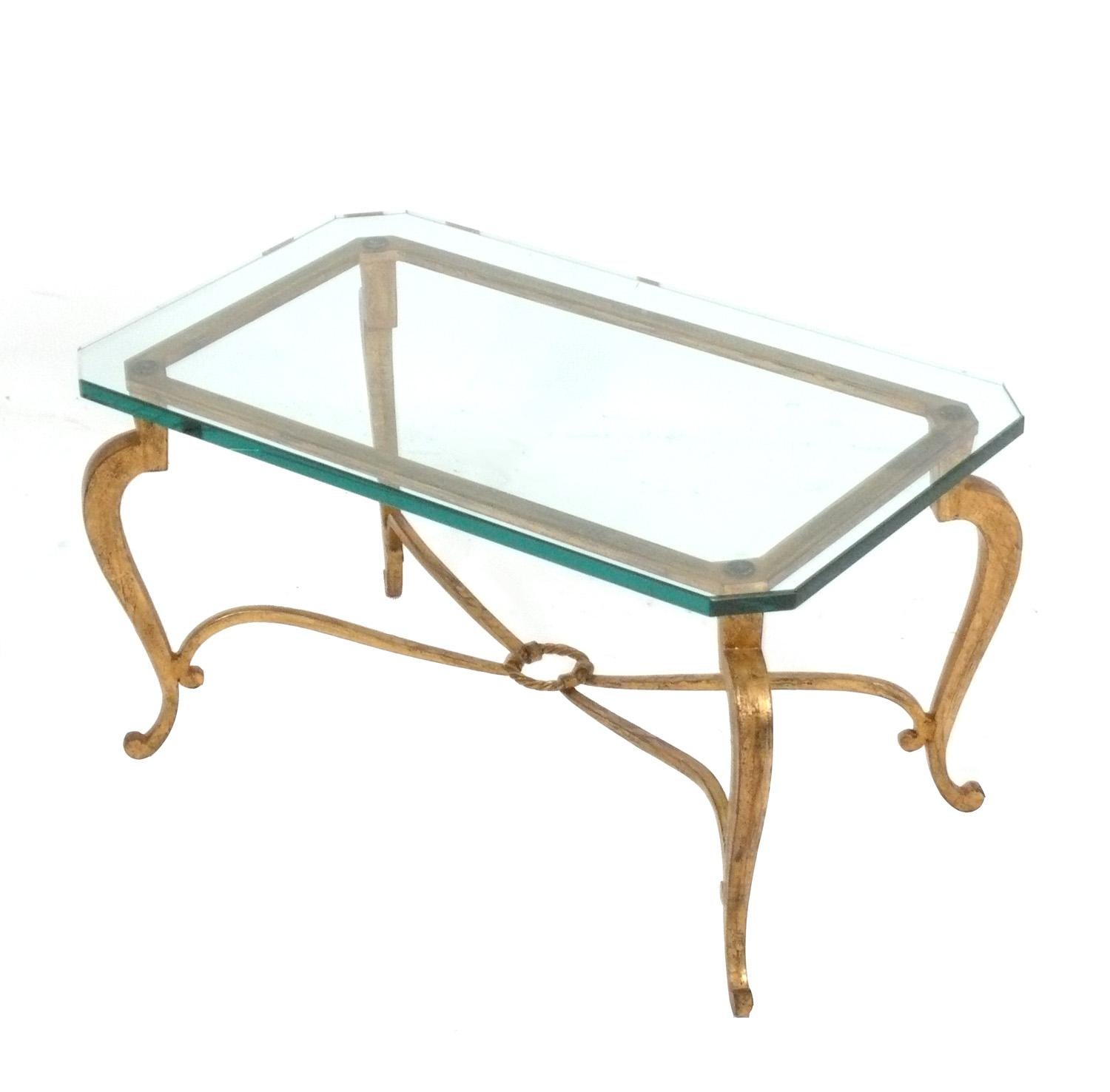Elegant French Gilt Iron Coffee Table, in the style of Maison Bagues, unsigned, French, circa 1950s. 