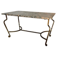 Retro French Gilt Iron Coffee Table With Pink & Black Marble Top