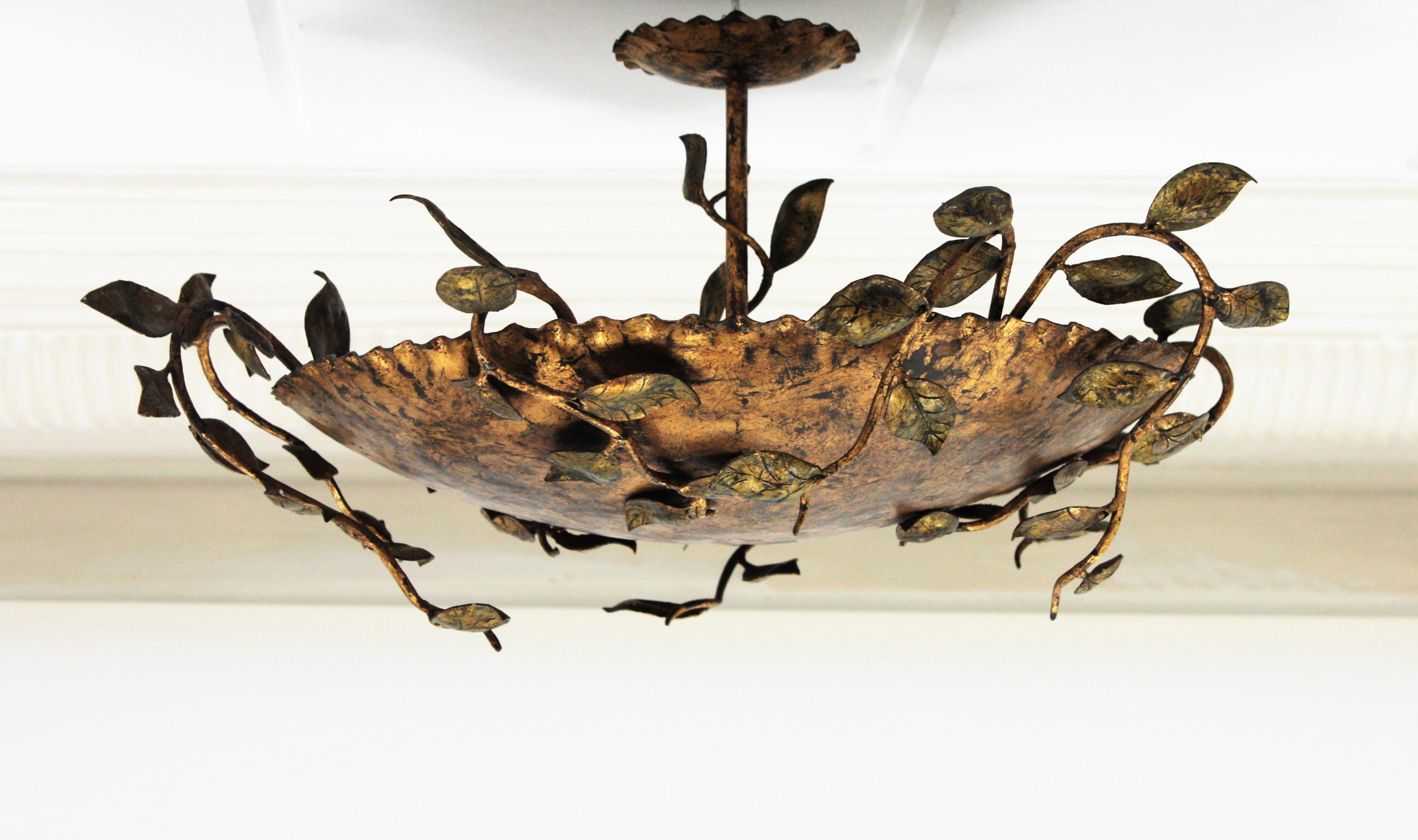 Ceiling Flush Mount Light with Foliate Branches and Leaves Design, France, 1940s 3