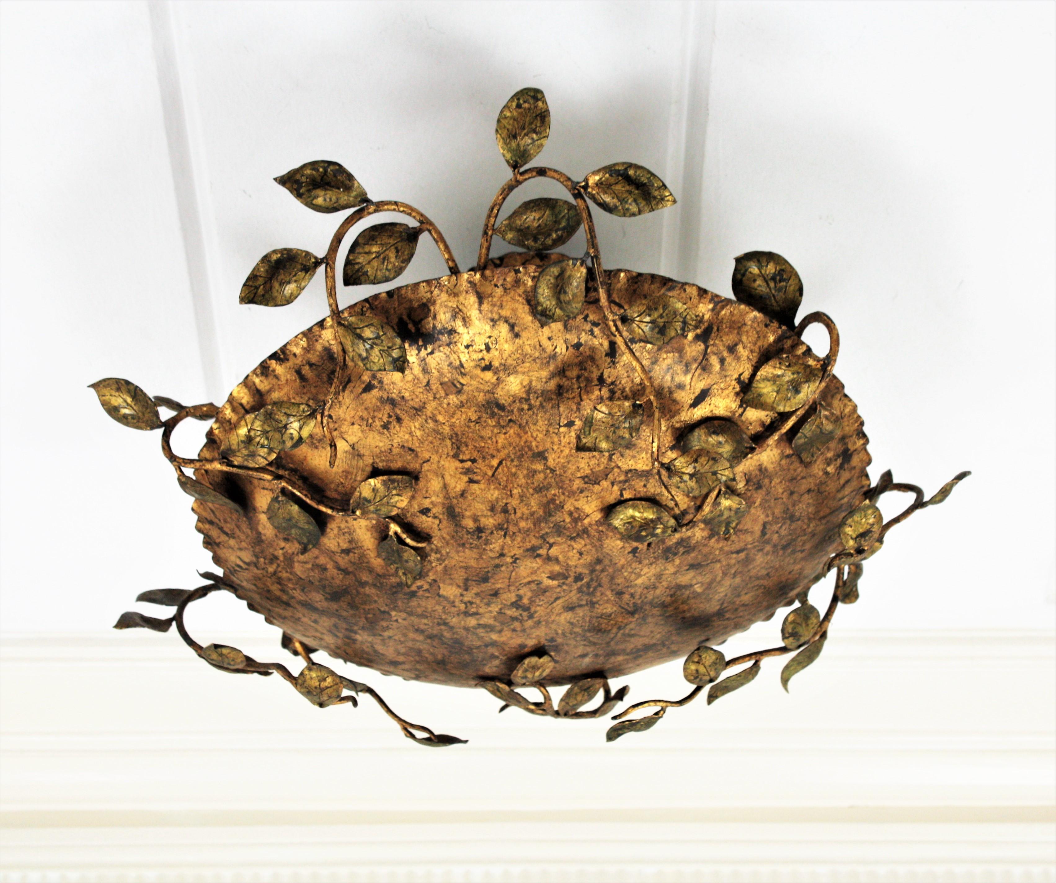 Ceiling Flush Mount Light with Foliate Branches and Leaves Design, France, 1940s 4