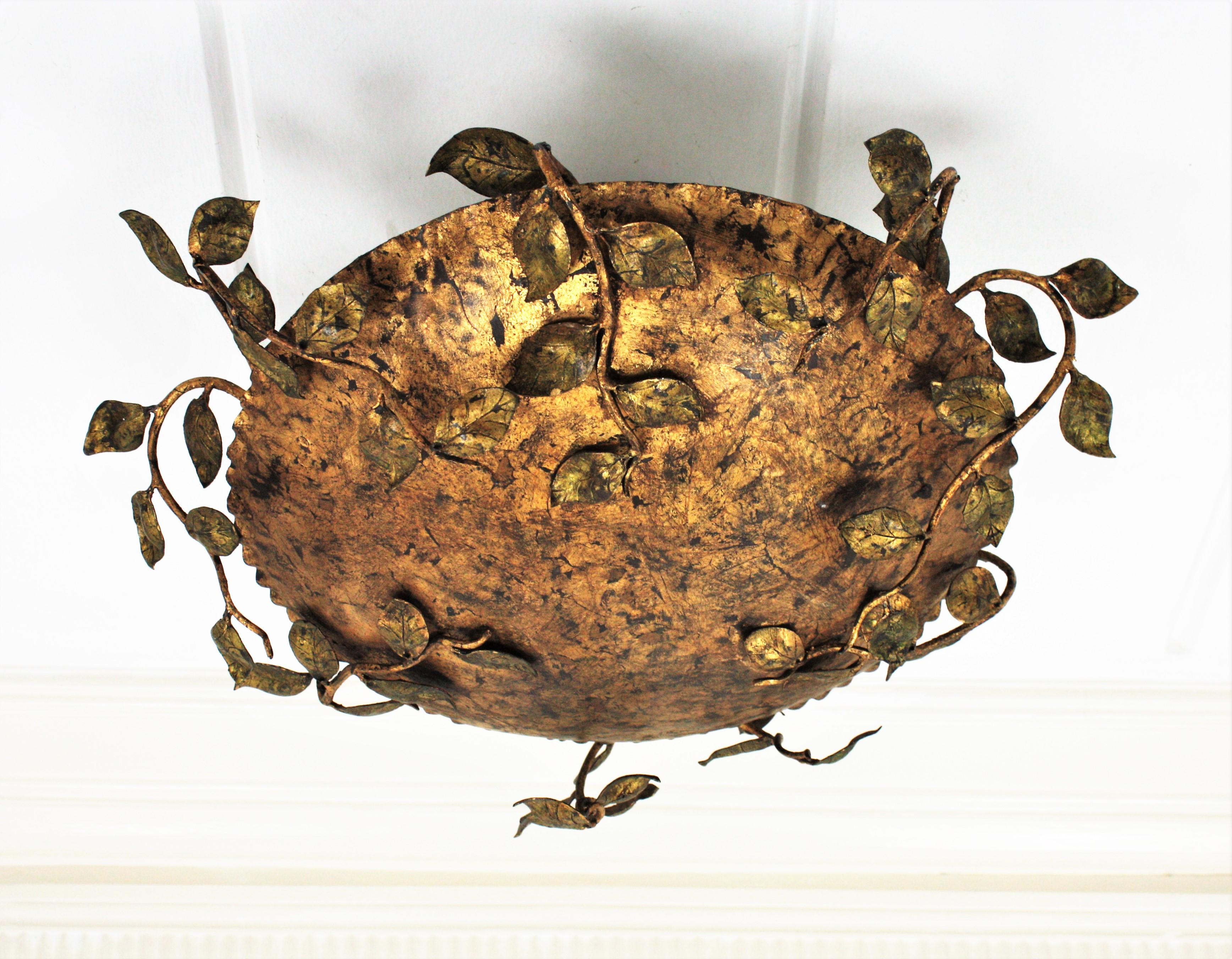 Ceiling Flush Mount Light with Foliate Branches and Leaves Design, France, 1940s 6