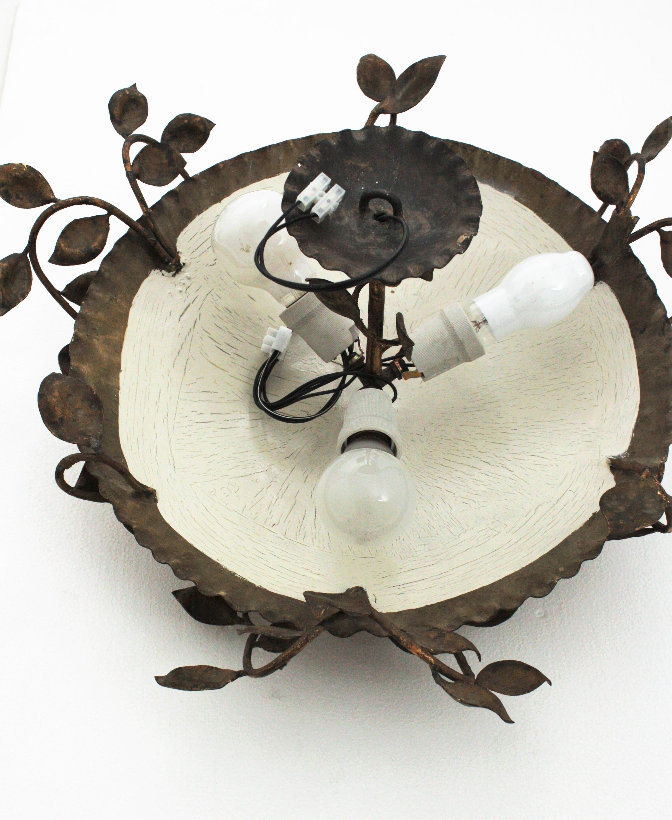Ceiling Flush Mount Light with Foliate Branches and Leaves Design, France, 1940s 9