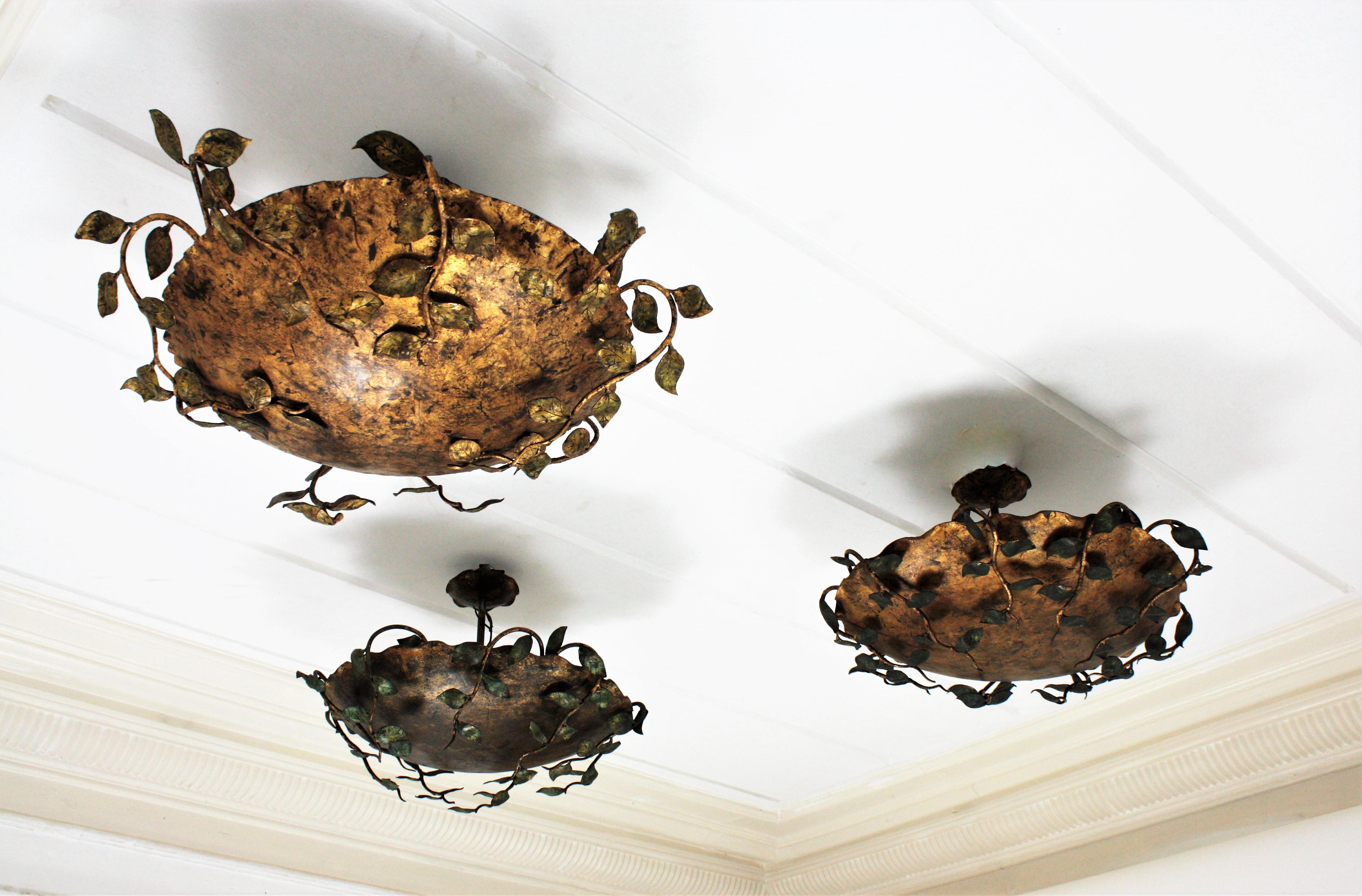Ceiling Flush Mount Light with Foliate Branches and Leaves Design, France, 1940s 11