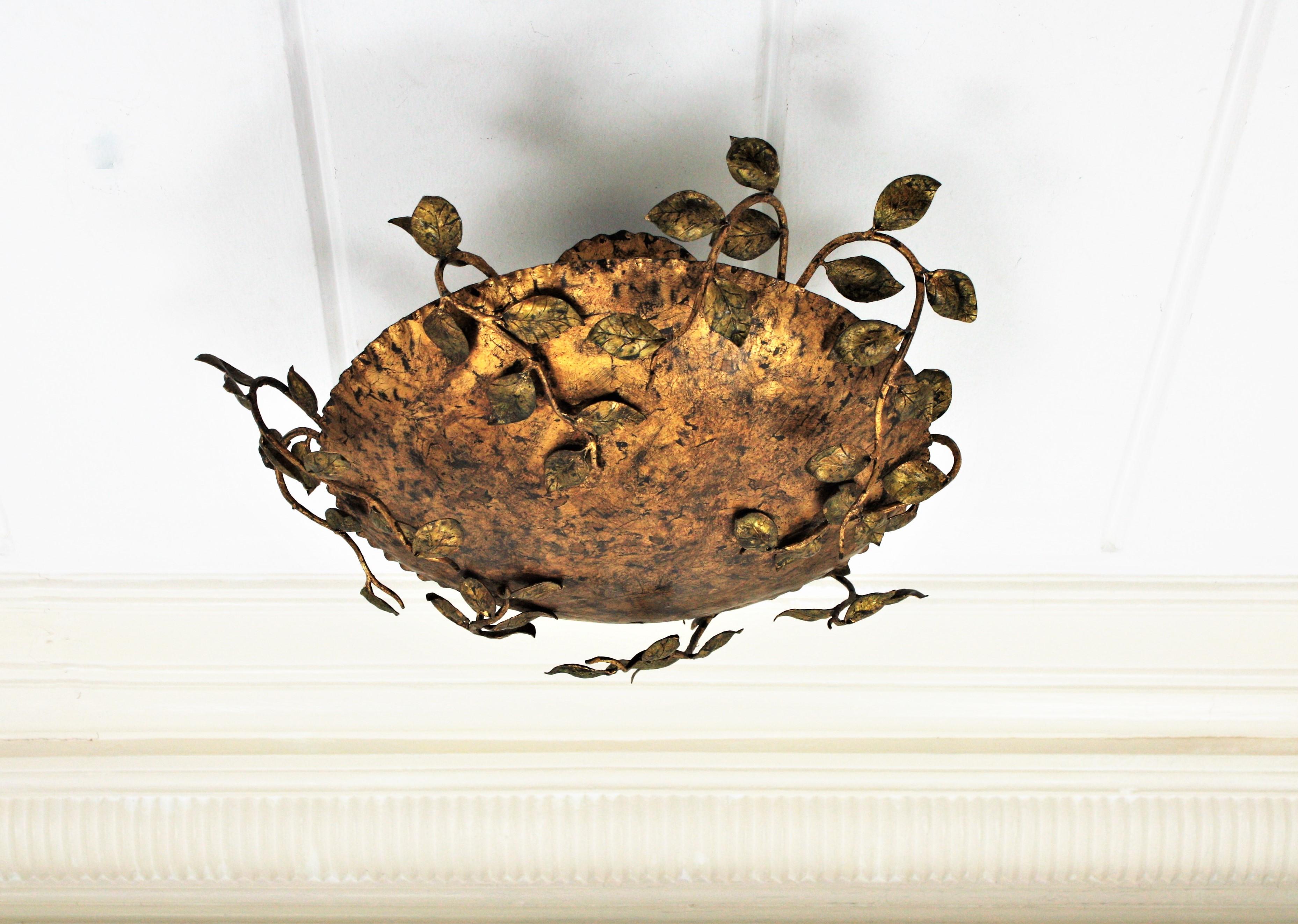 Ceiling Flush Mount Light with Foliate Branches and Leaves Design, France, 1940s In Good Condition In Barcelona, ES