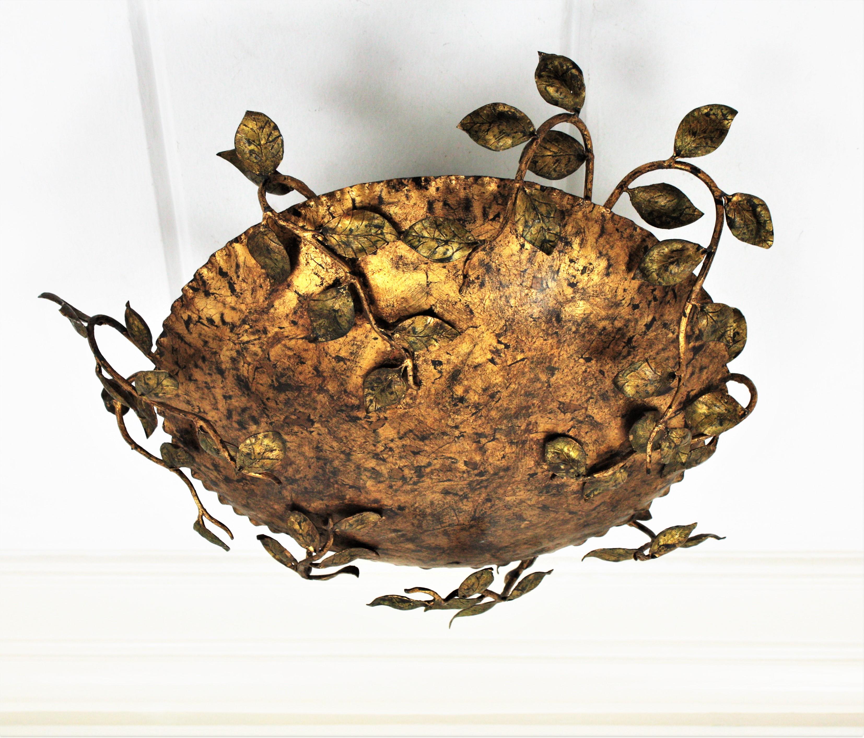 20th Century Ceiling Flush Mount Light with Foliate Branches and Leaves Design, France, 1940s