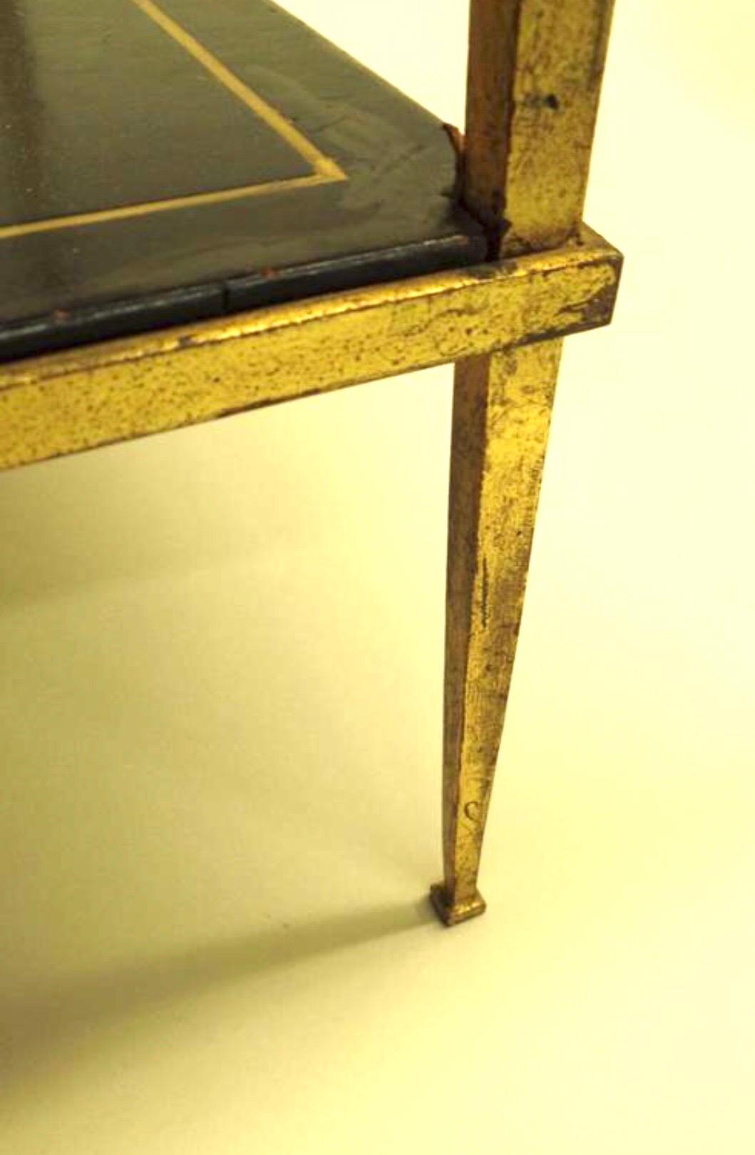 French Gilt Iron and Leather Modern Neoclassical Cocktail Table by Maison Ramsay For Sale 3