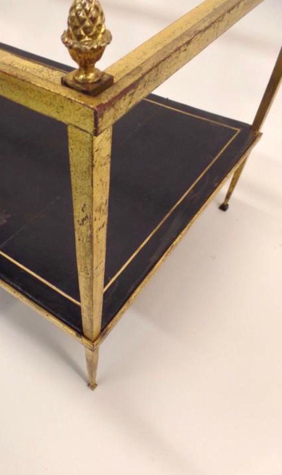 20th Century French Gilt Iron and Leather Modern Neoclassical Cocktail Table by Maison Ramsay For Sale