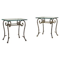 French Gilt Iron + Scalloped Glass Accent Table, 1960s - 2 Available