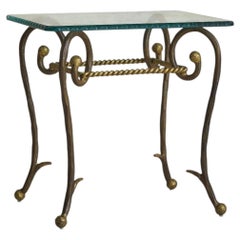 French Gilt Iron + Scalloped Glass Accent Table, 1960s - 2 Available